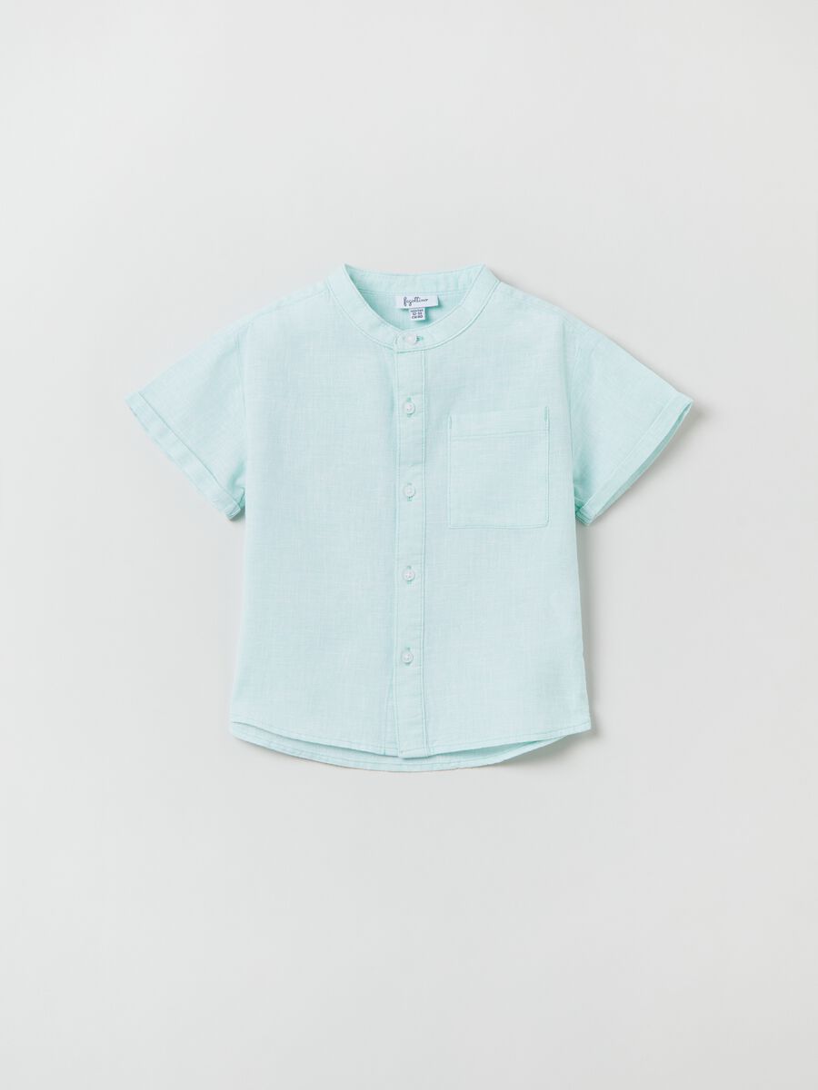 Camicia in cotone e lino con taschino_0