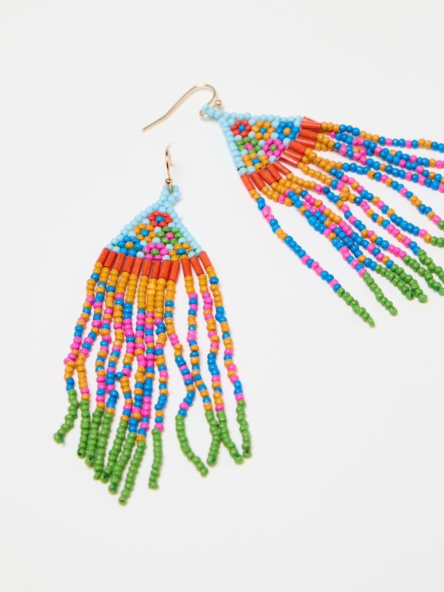 Pendant earrings with beaded fringes_2