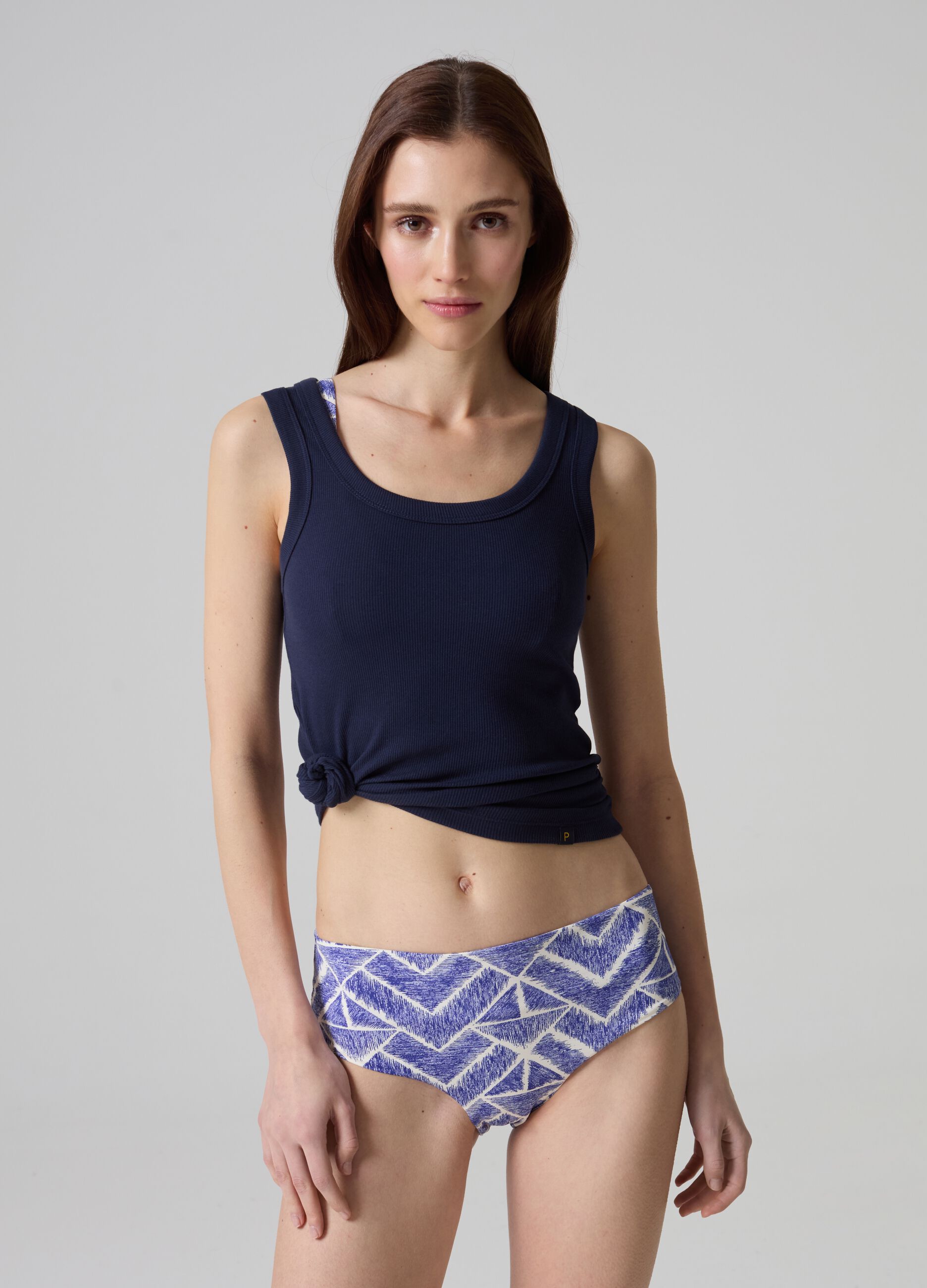 High-waist bikini bottoms with geometric print