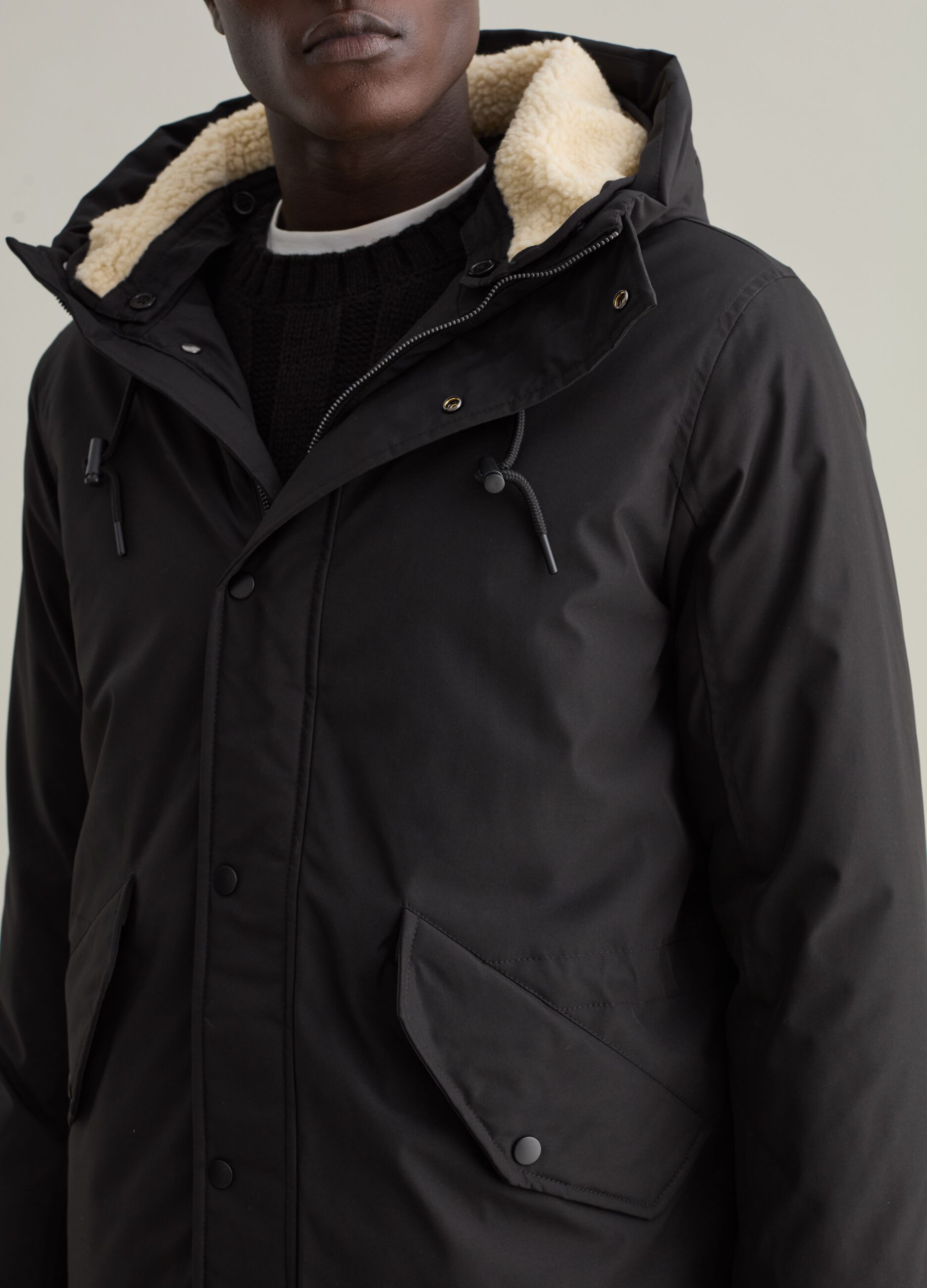 Parka with hood with sherpa lining