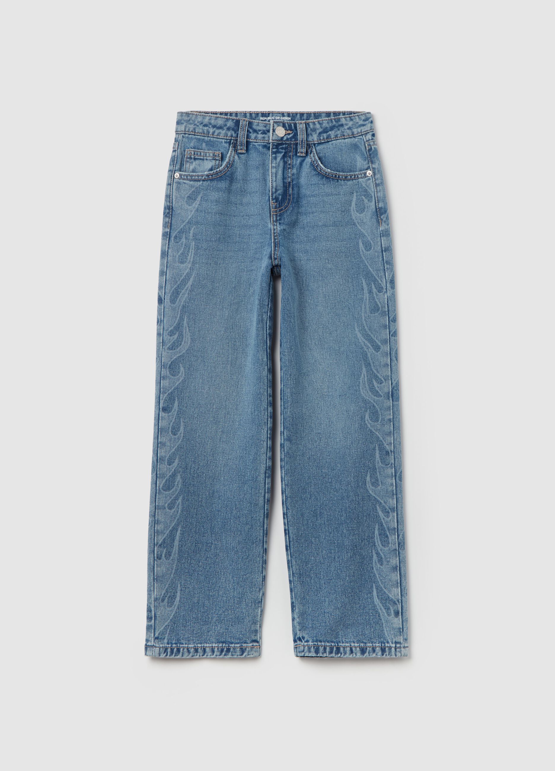 Jeans straight fit con fiamme