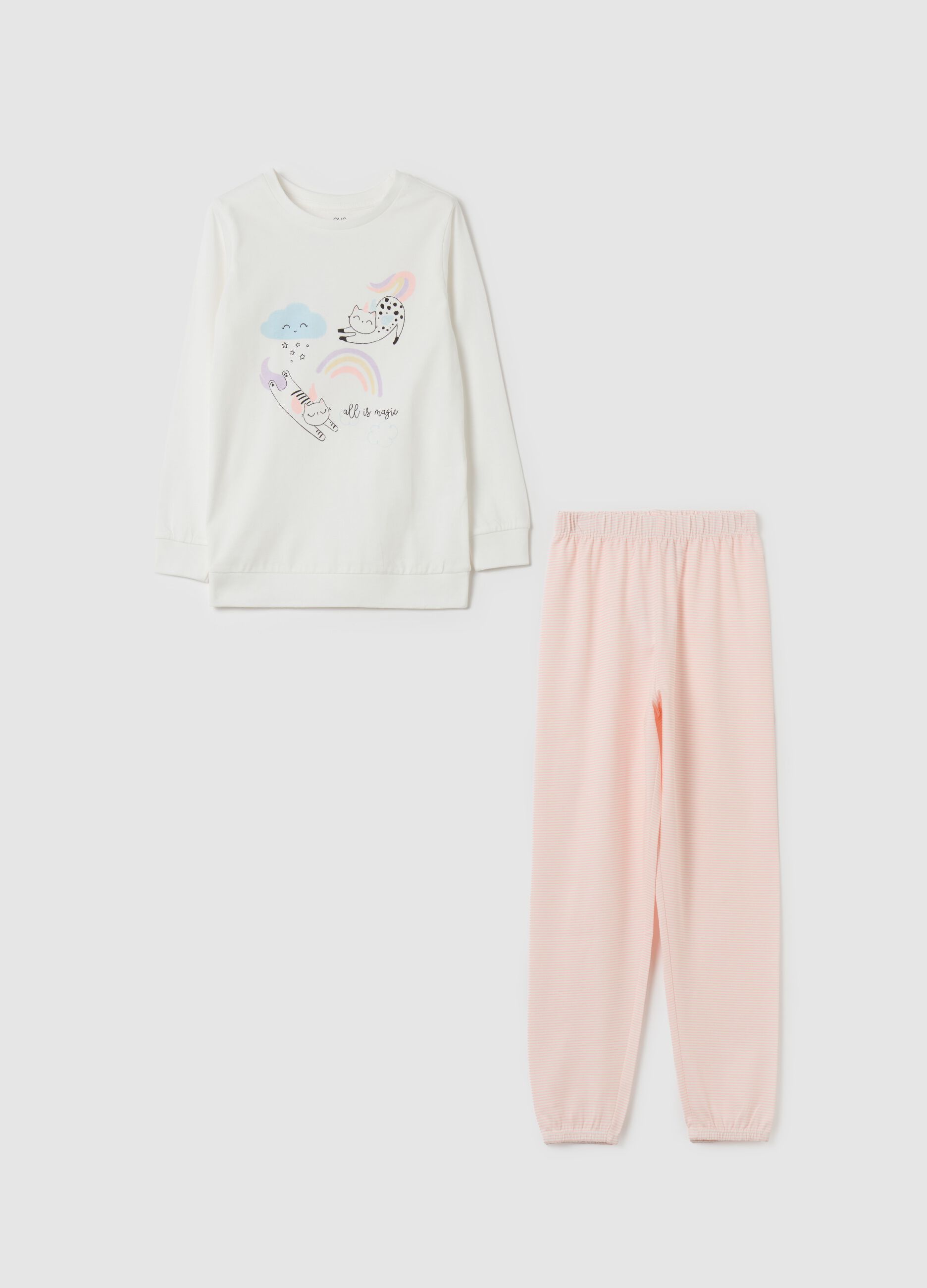 Long pyjamas with print in organic cotton