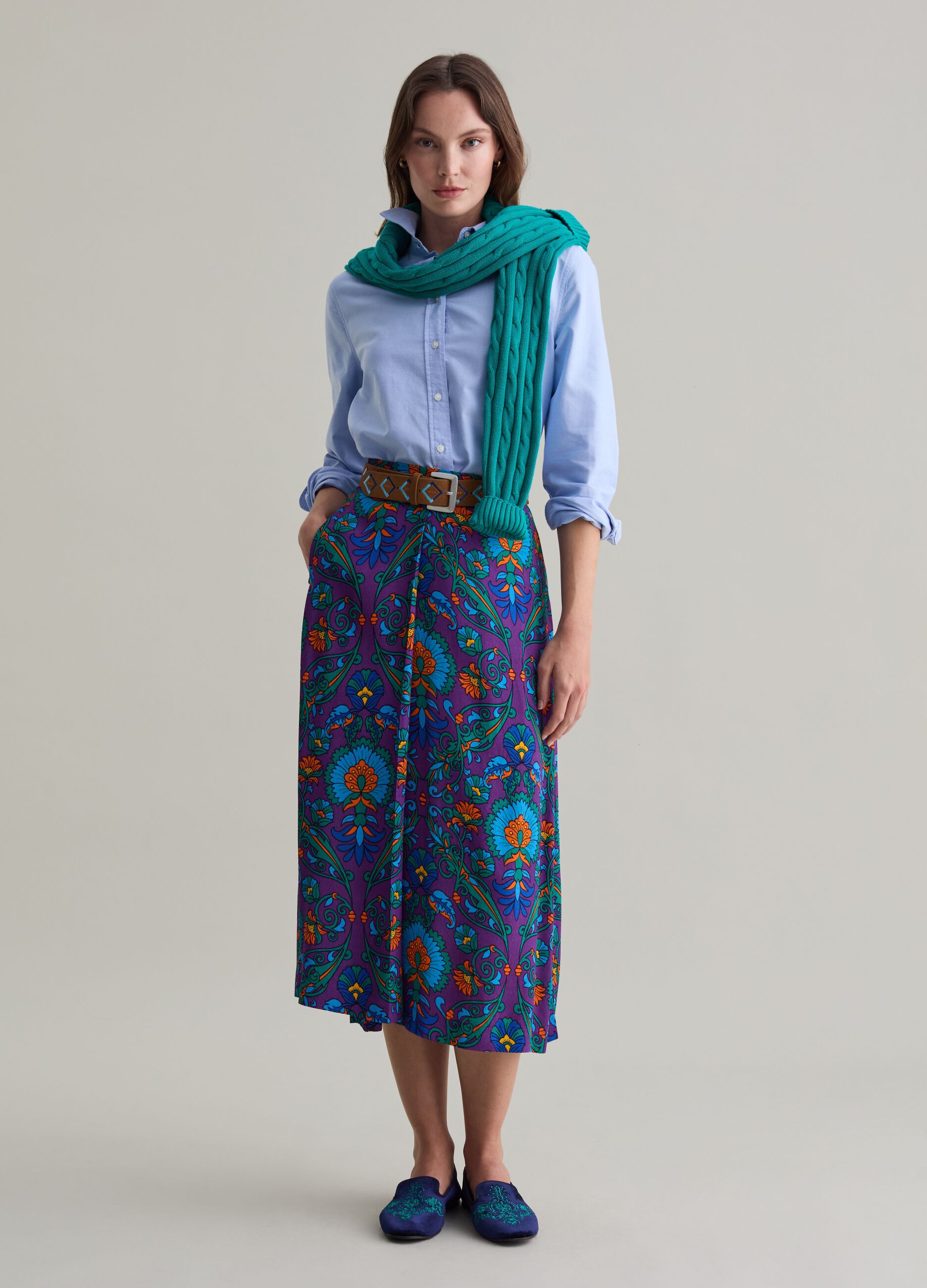 Midi skirt in viscose with print