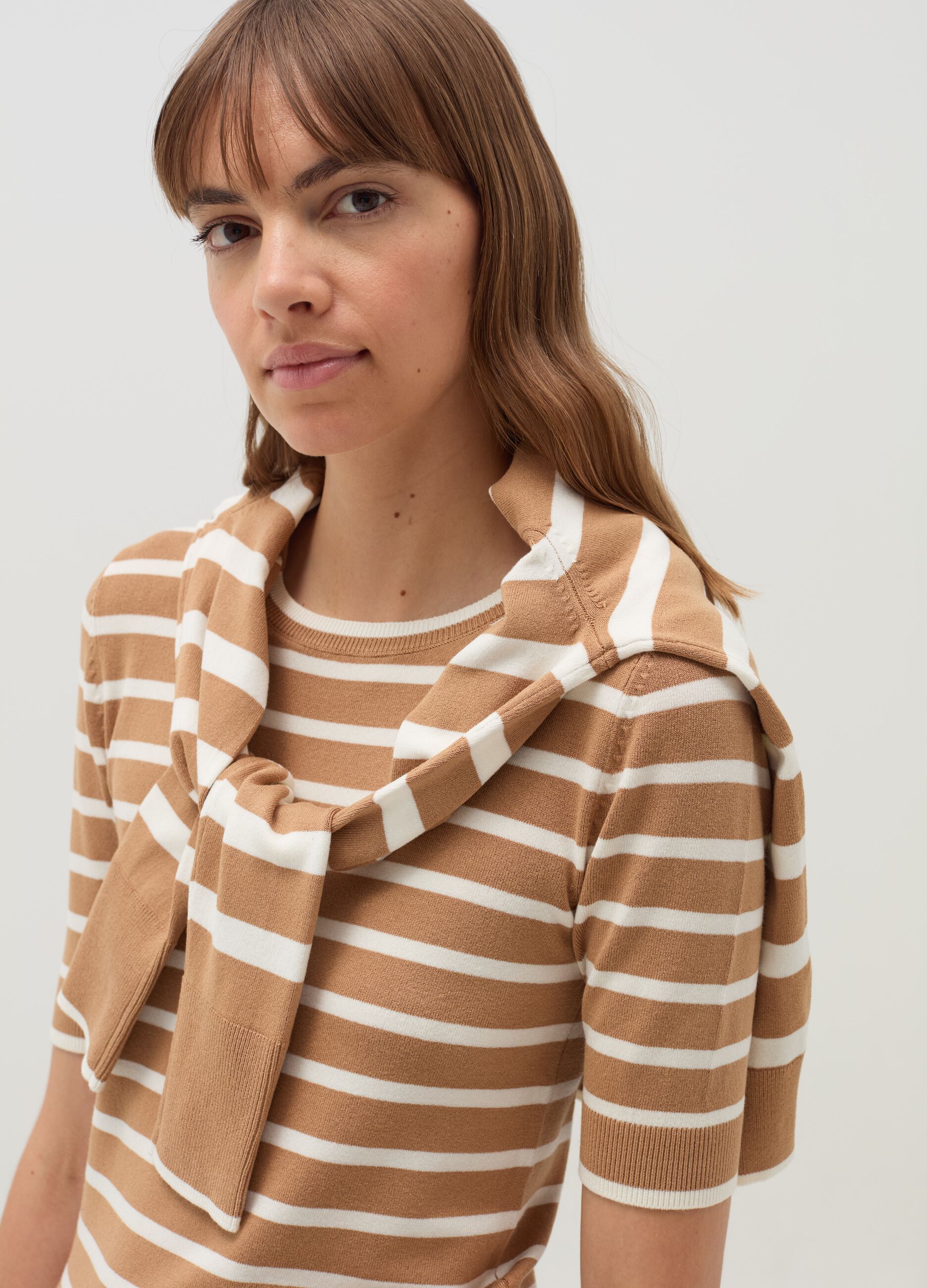 Short-sleeved top with striped pattern