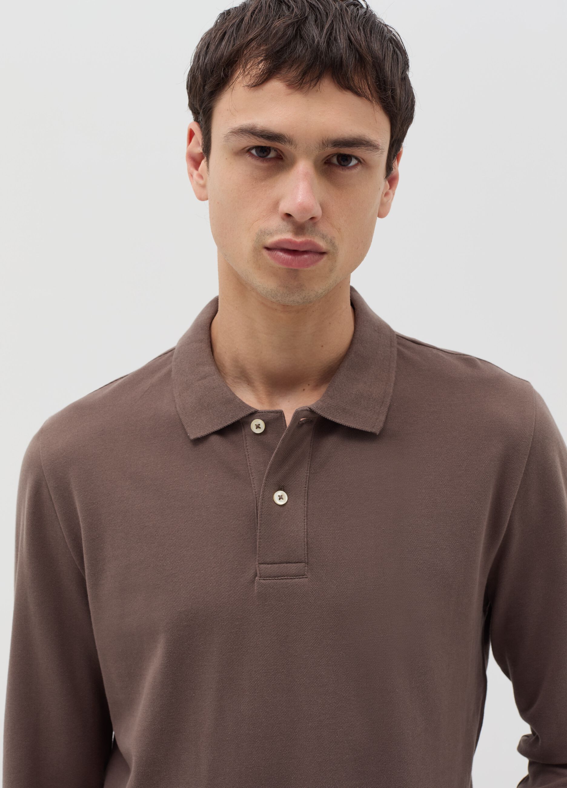 Cotton polo shirt with long sleeves