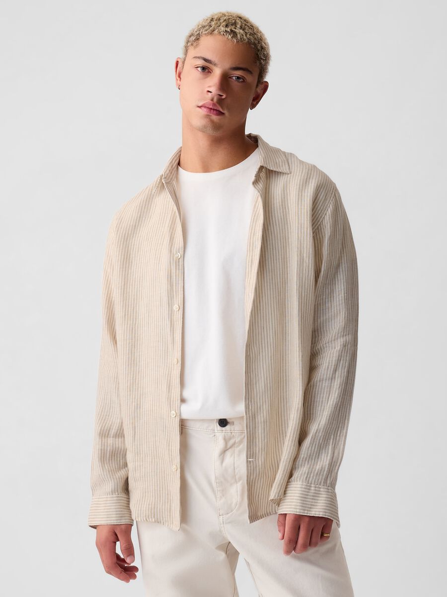 Regular-fit shirt in striped linen_1