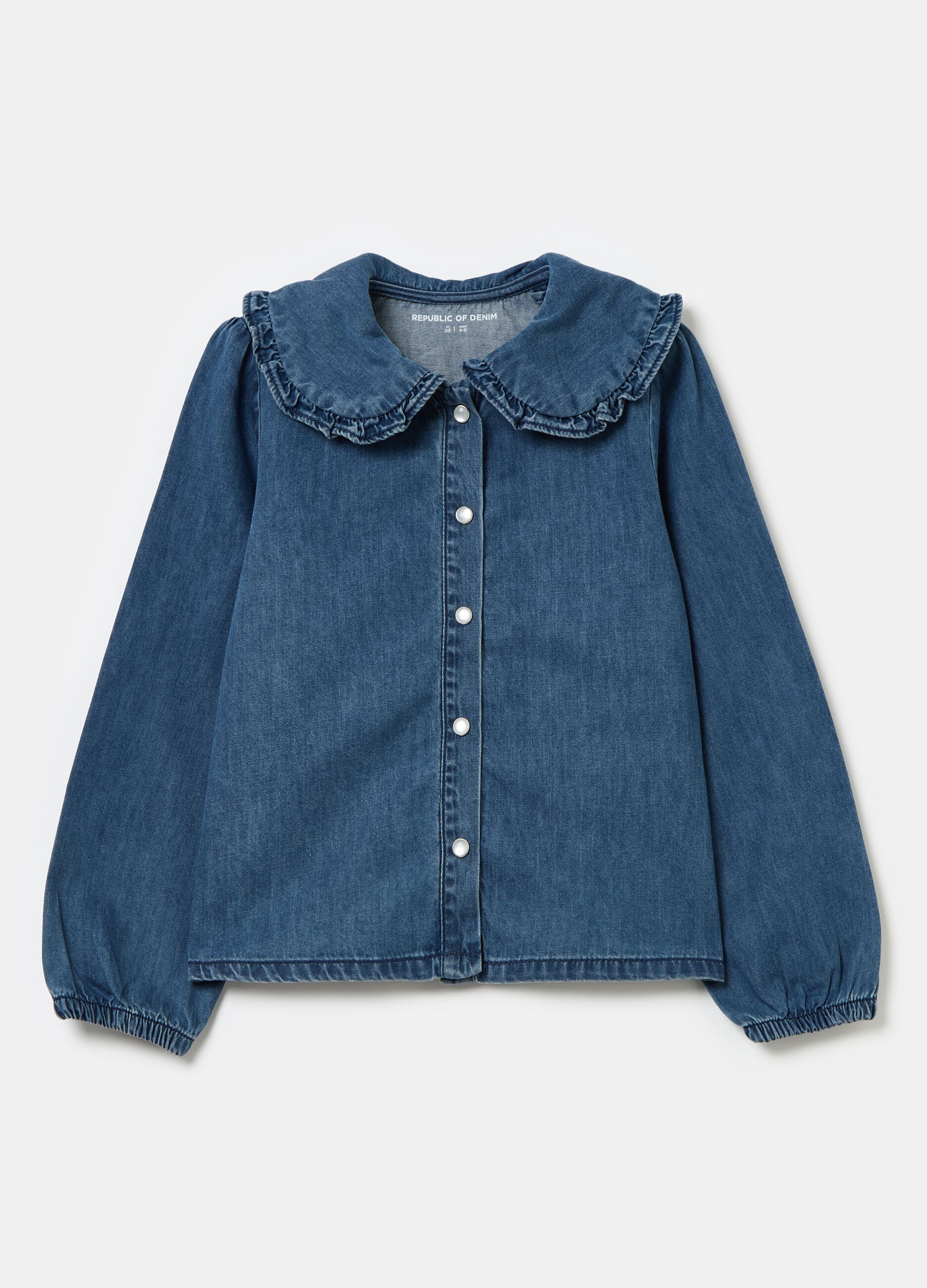 Denim blouse with bead buttons and collar