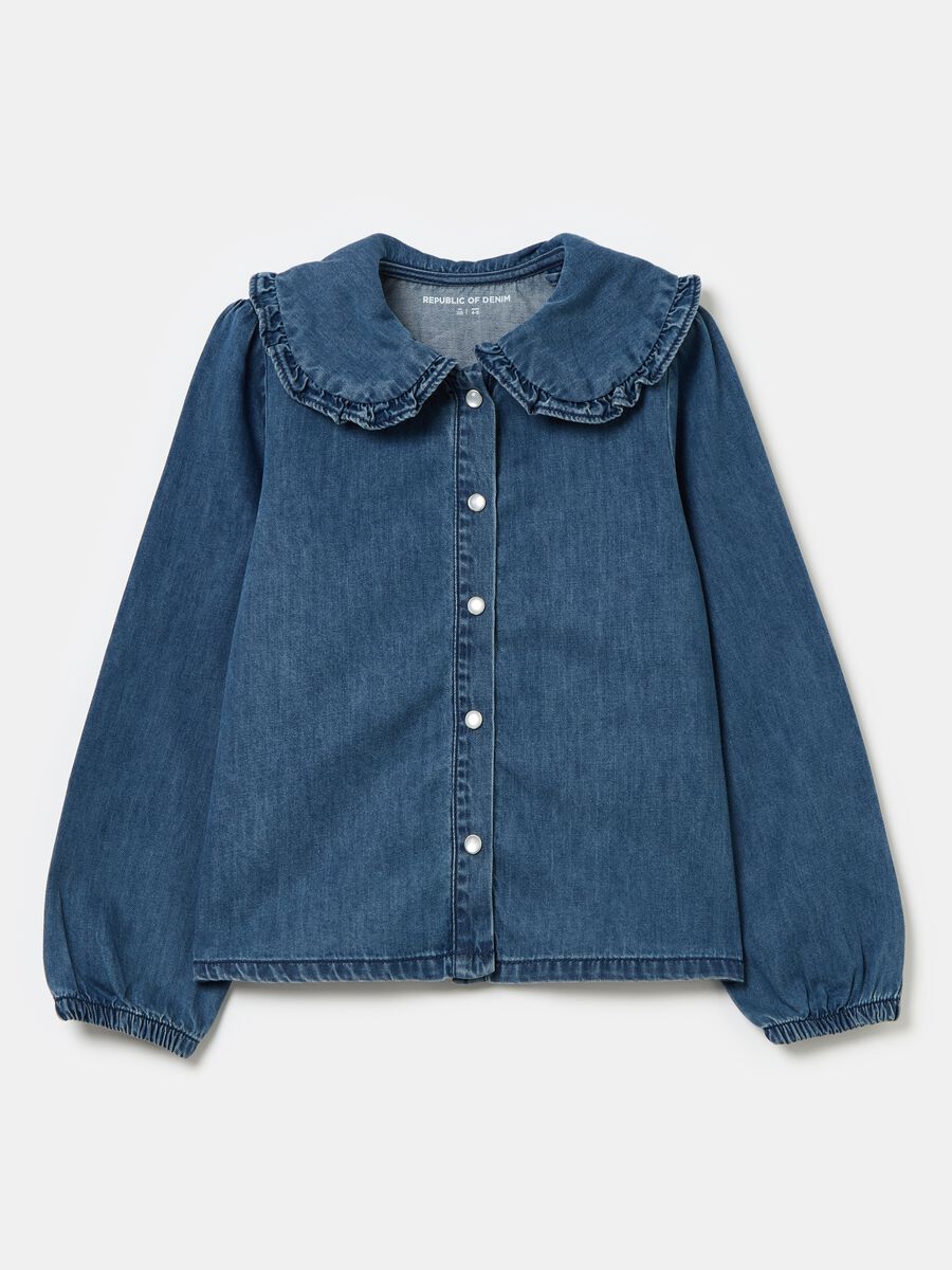 Denim blouse with bead buttons and collar_0