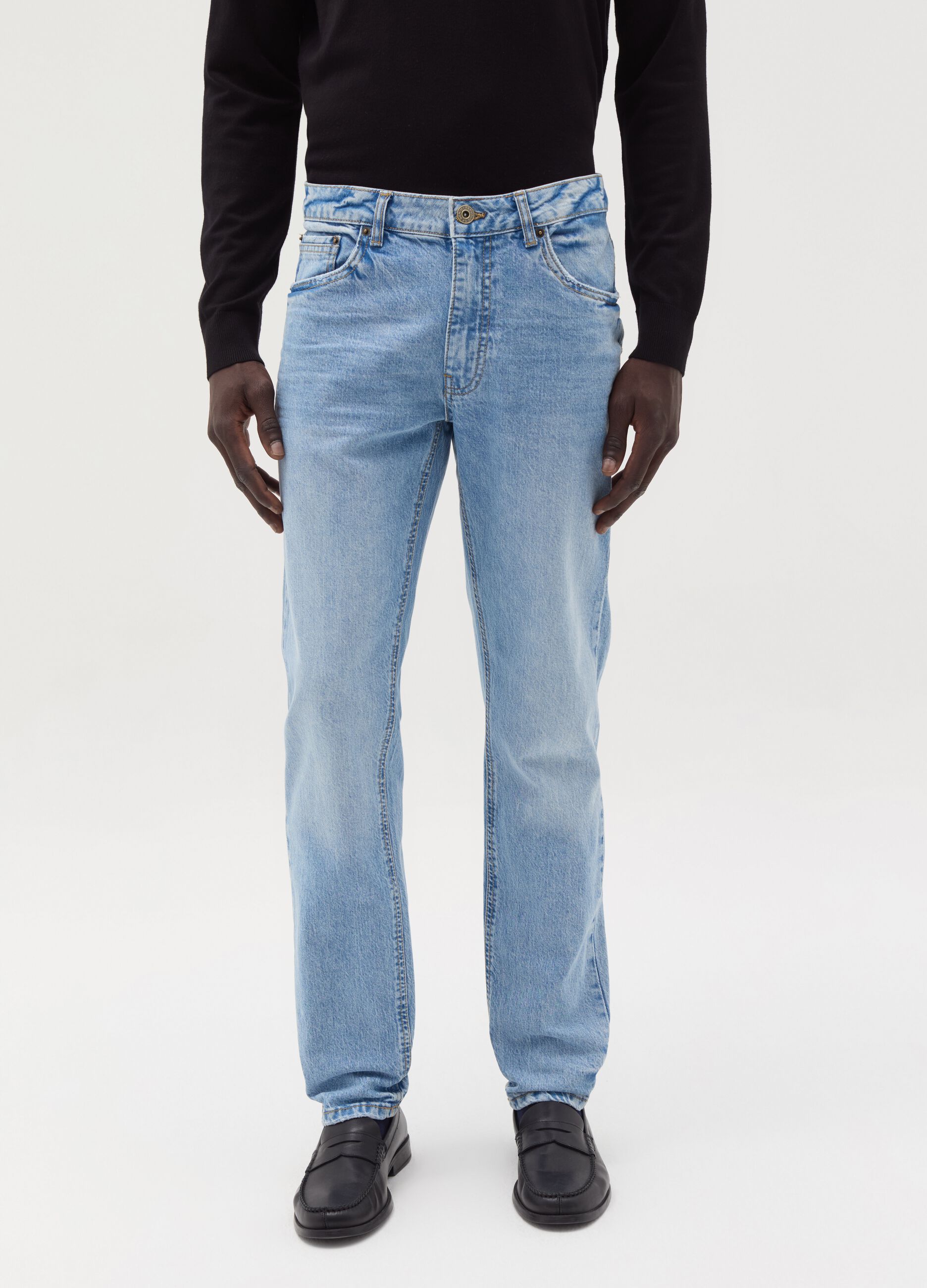 Slim-fit acid-wash jeans with fading