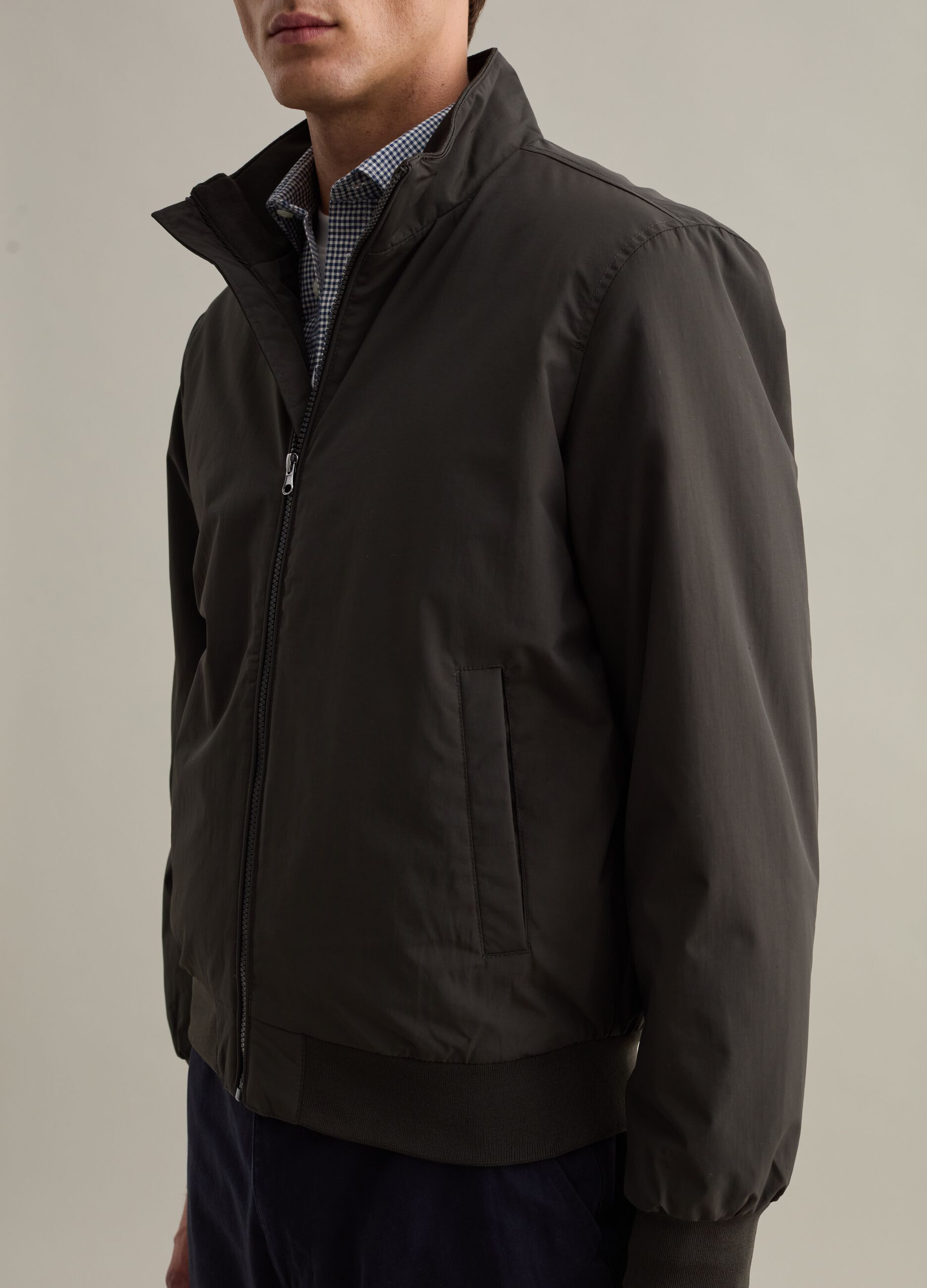 Full-zip bomber jacket with high neck