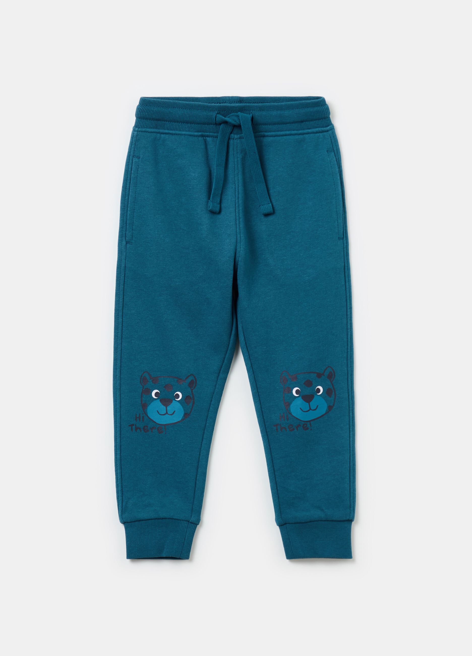 Fleece joggers with drawstring and print