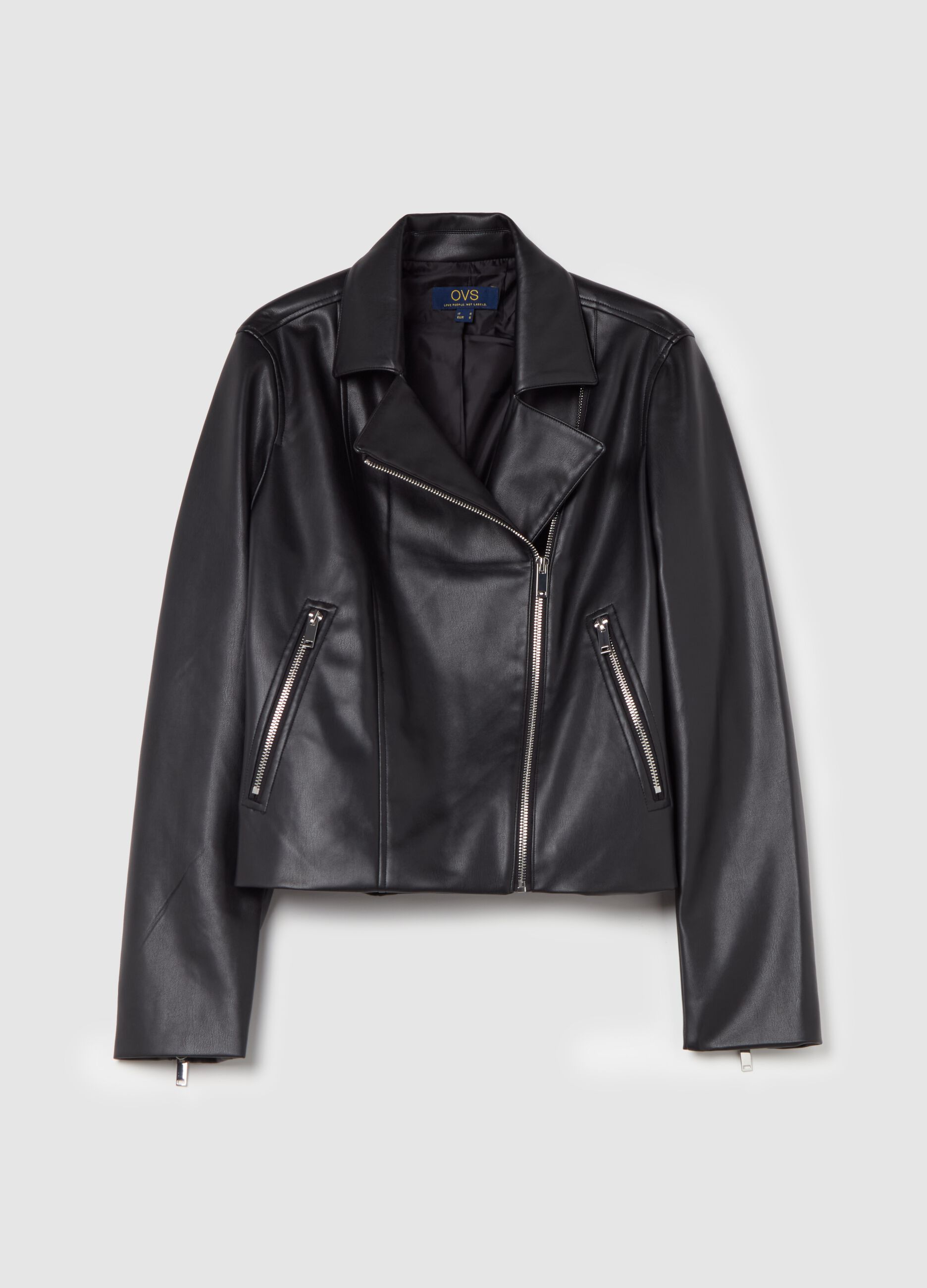 Glossy-effect biker jacket with zip