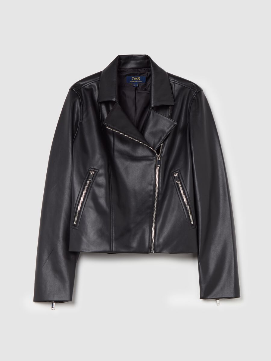 Glossy-effect biker jacket with zip_4