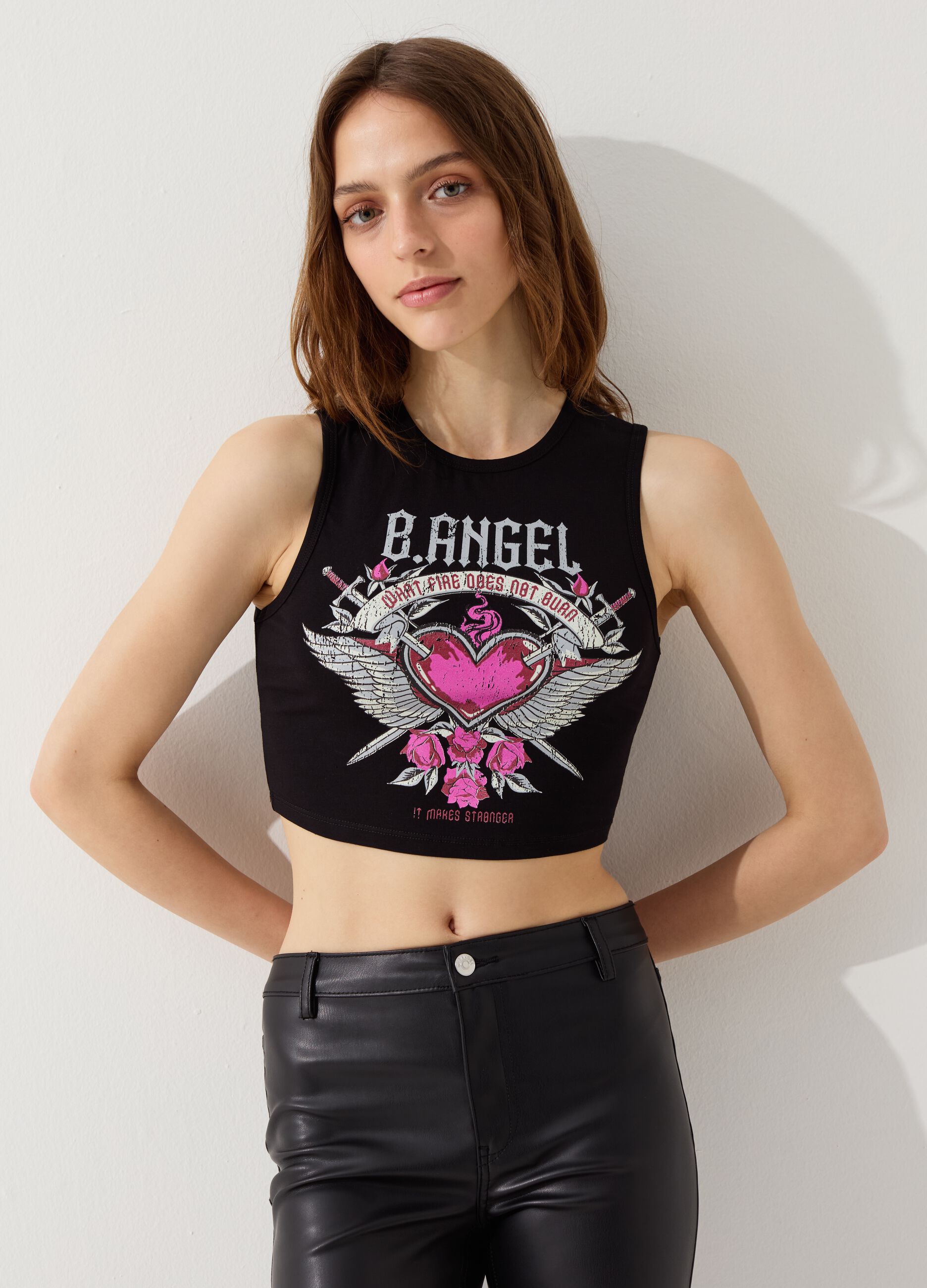 Crop tank top with winged heart