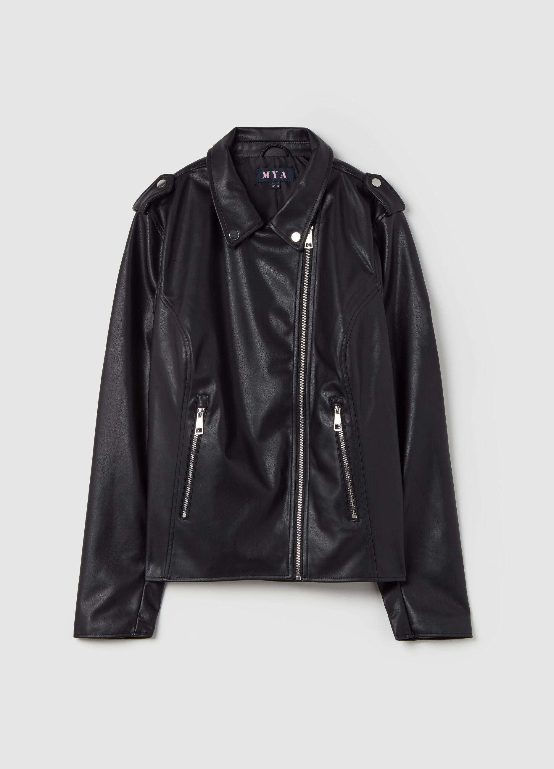 Curvy glossy-effect biker jacket with zip