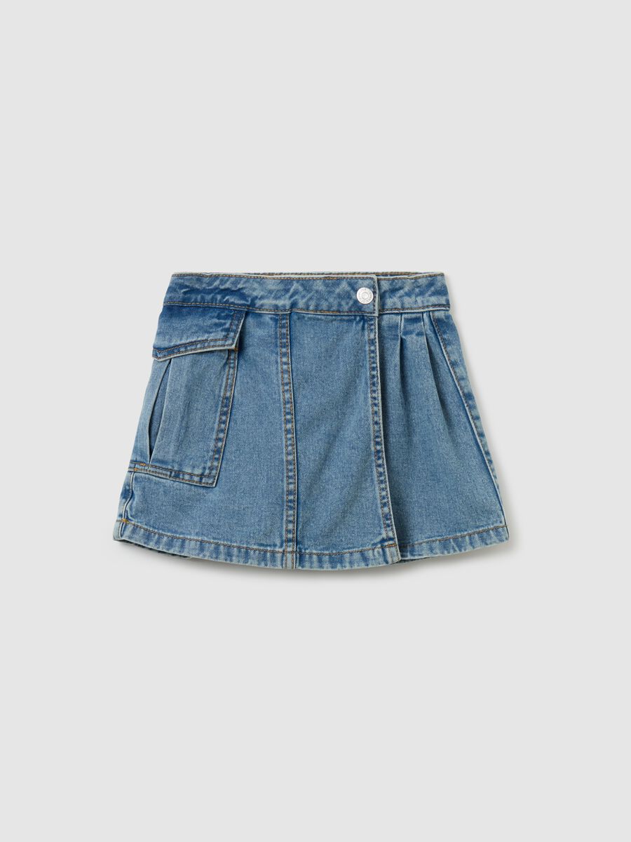 Cargo skort in denim with darts_0