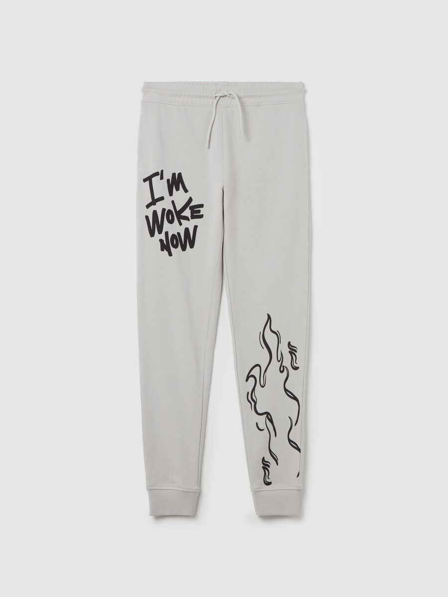 Joggers with drawstring and flames and lettering print_0