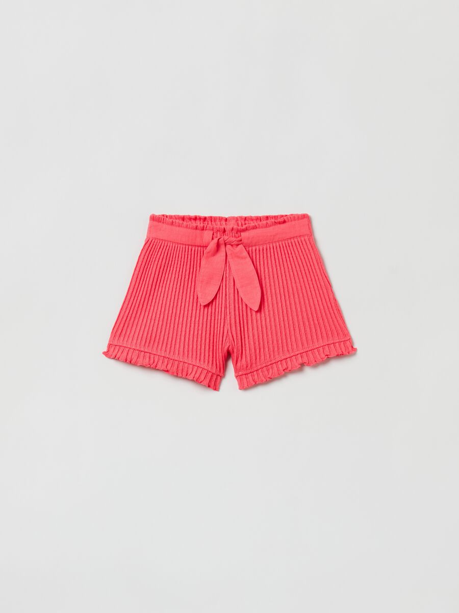 Shorts in textured fabric with ribbing_0