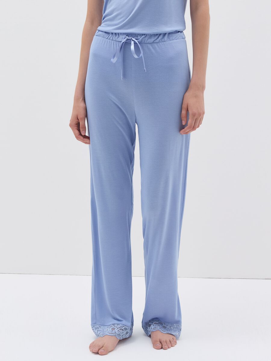 Viscose pyjama trousers with lace_1