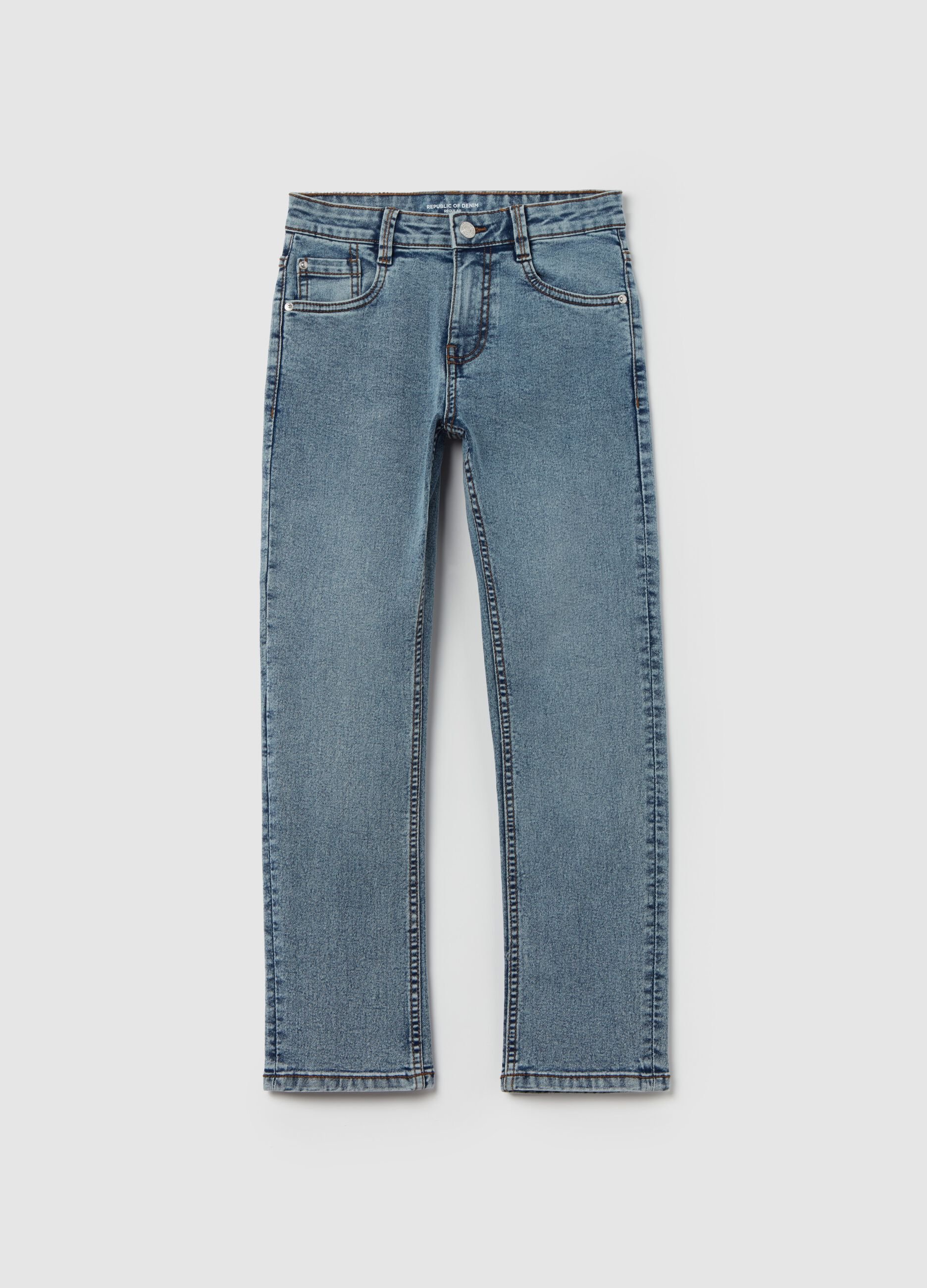 Regular-fit acid-wash jeans with five pockets