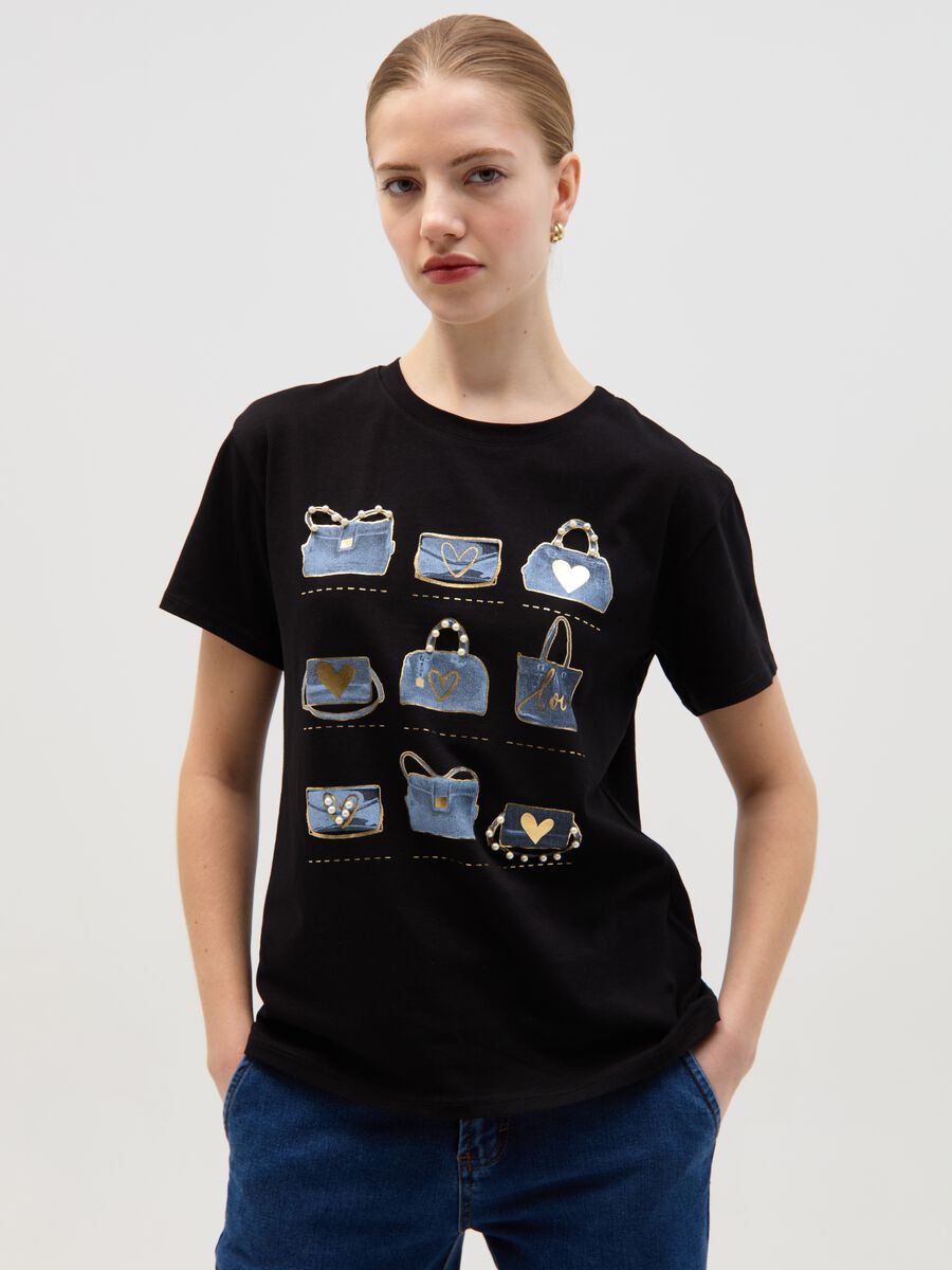 T-shirt with handbags print with beads_0