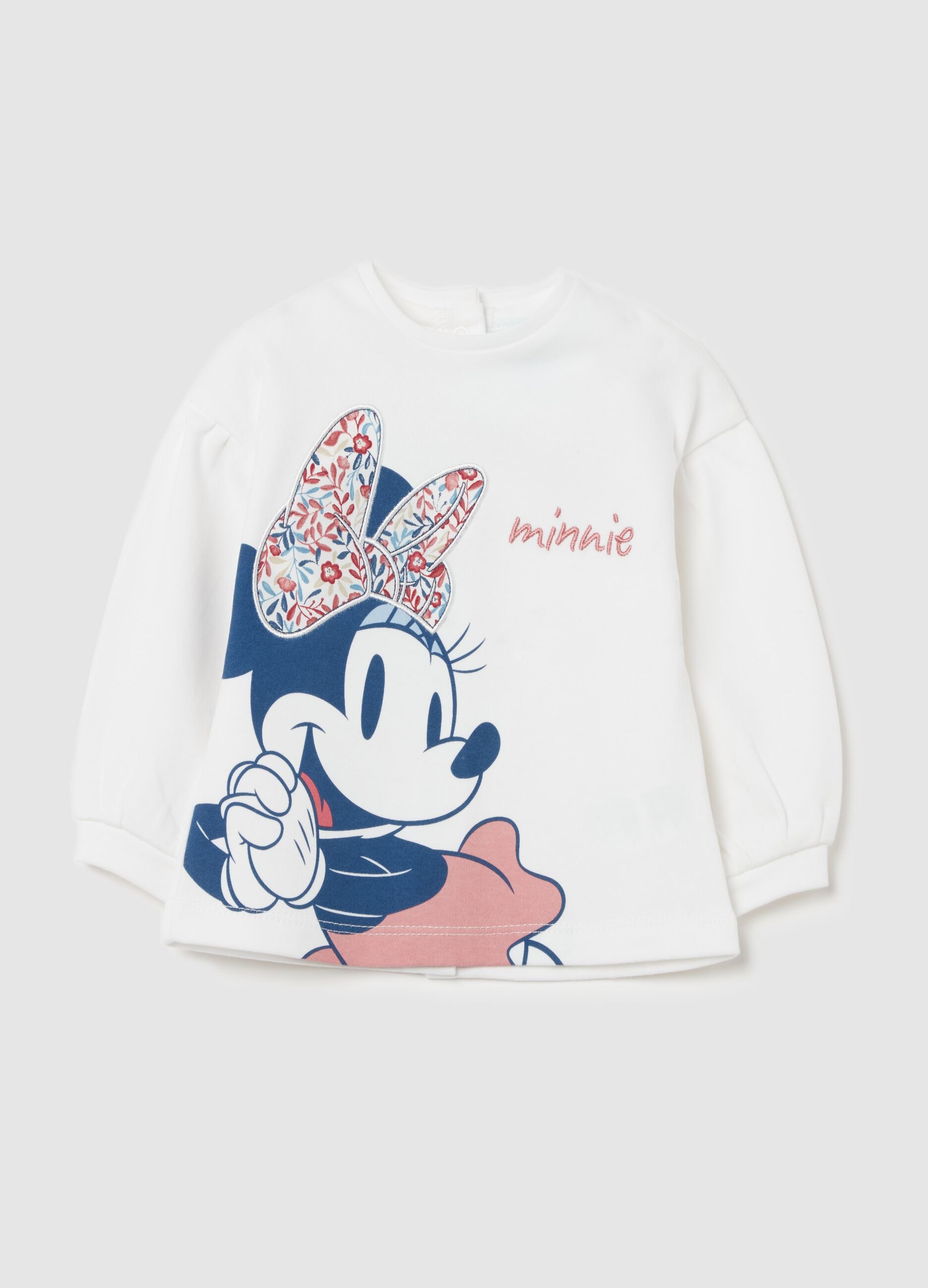 T-shirt in cotone bio stampa Minnie e ricamo