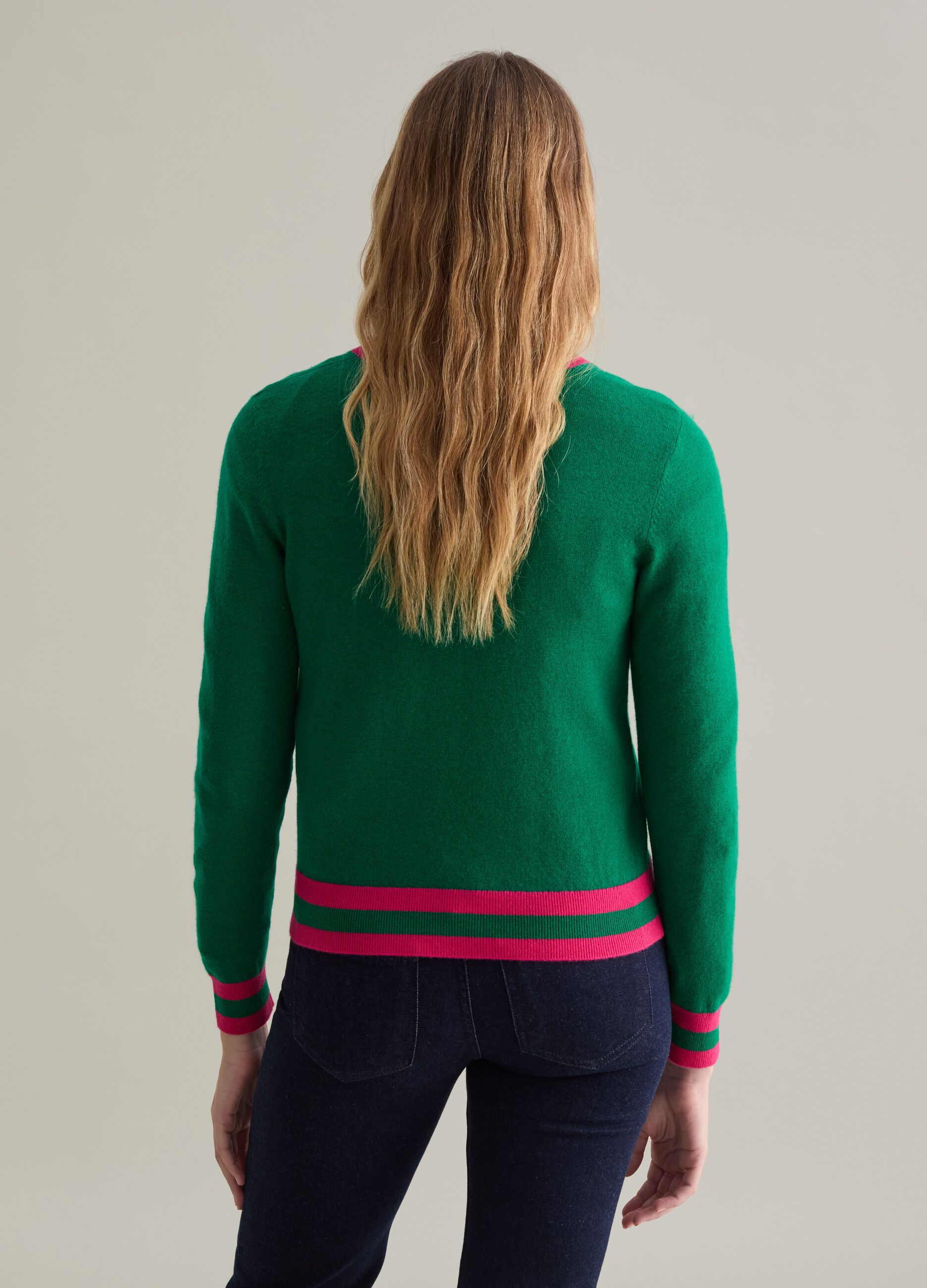 Wool pullover with striped trims