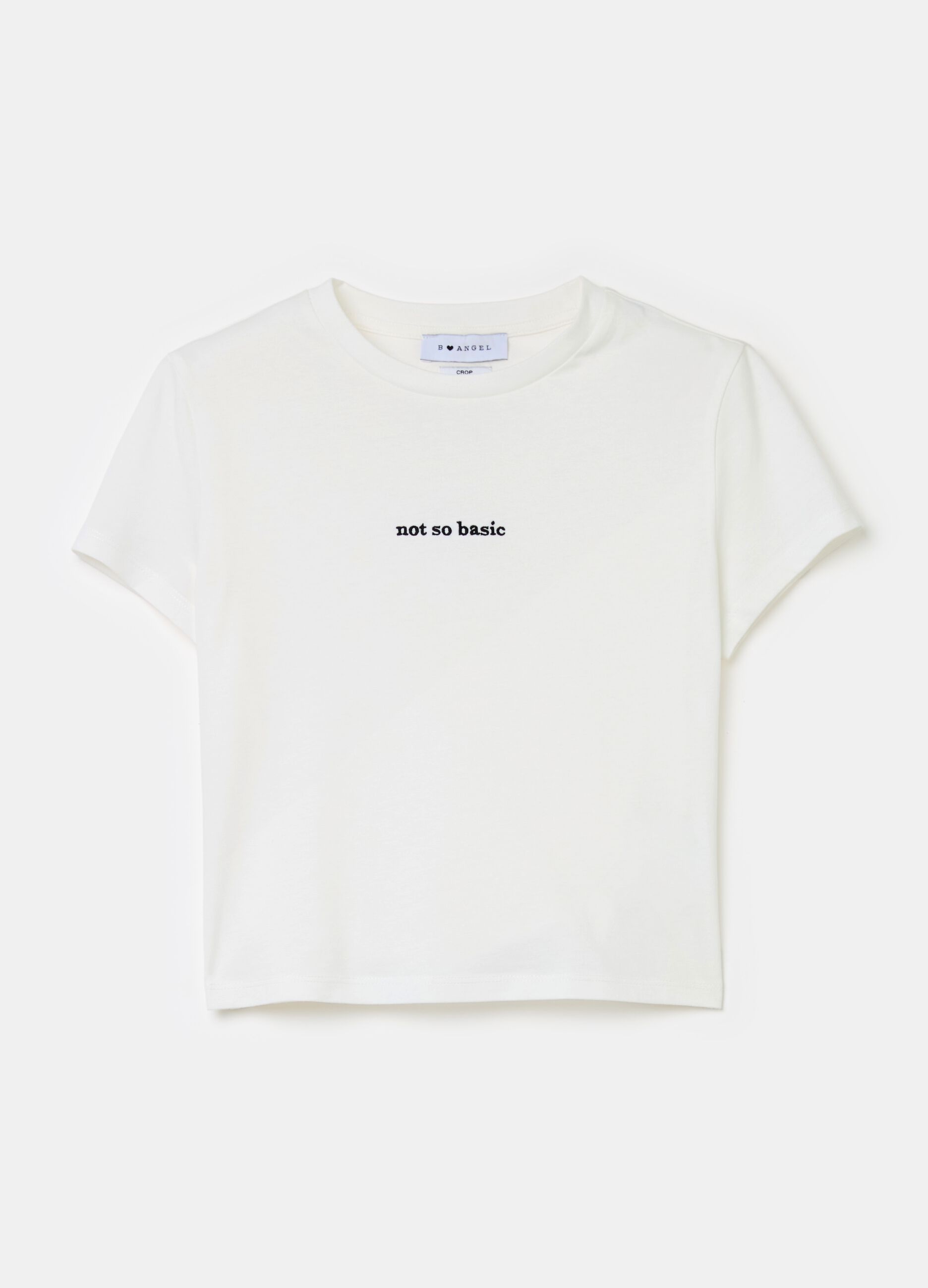 Crop T-shirt with lettering embroidery