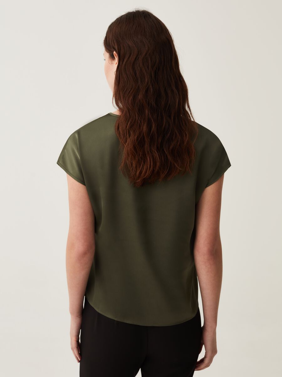 Satin blouse with V neck_2