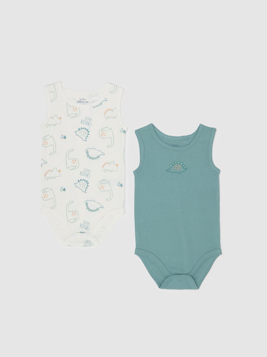 Two-pack organic cotton bodysuits with dinosaurs print_0