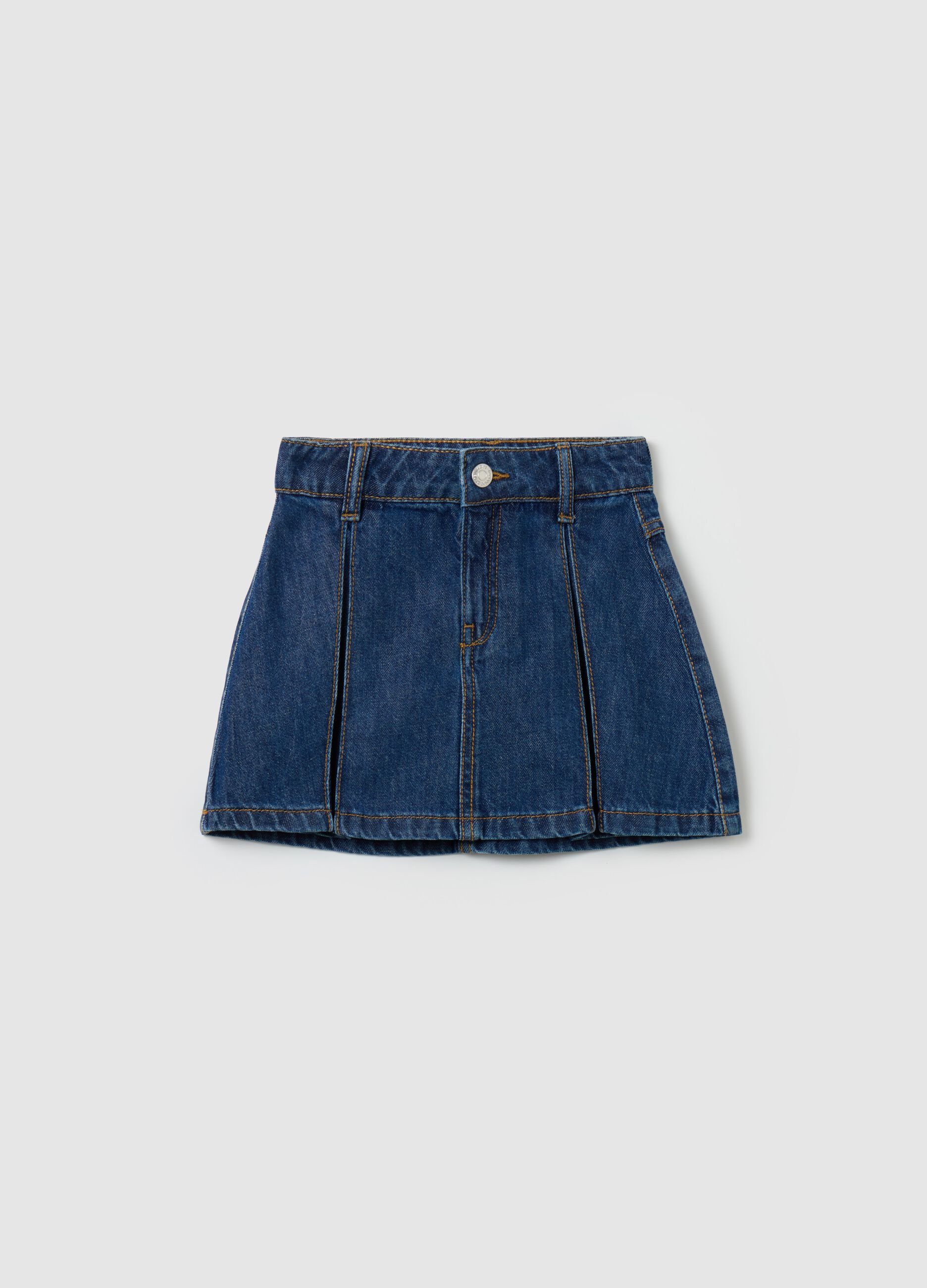 Denim miniskirt with darts