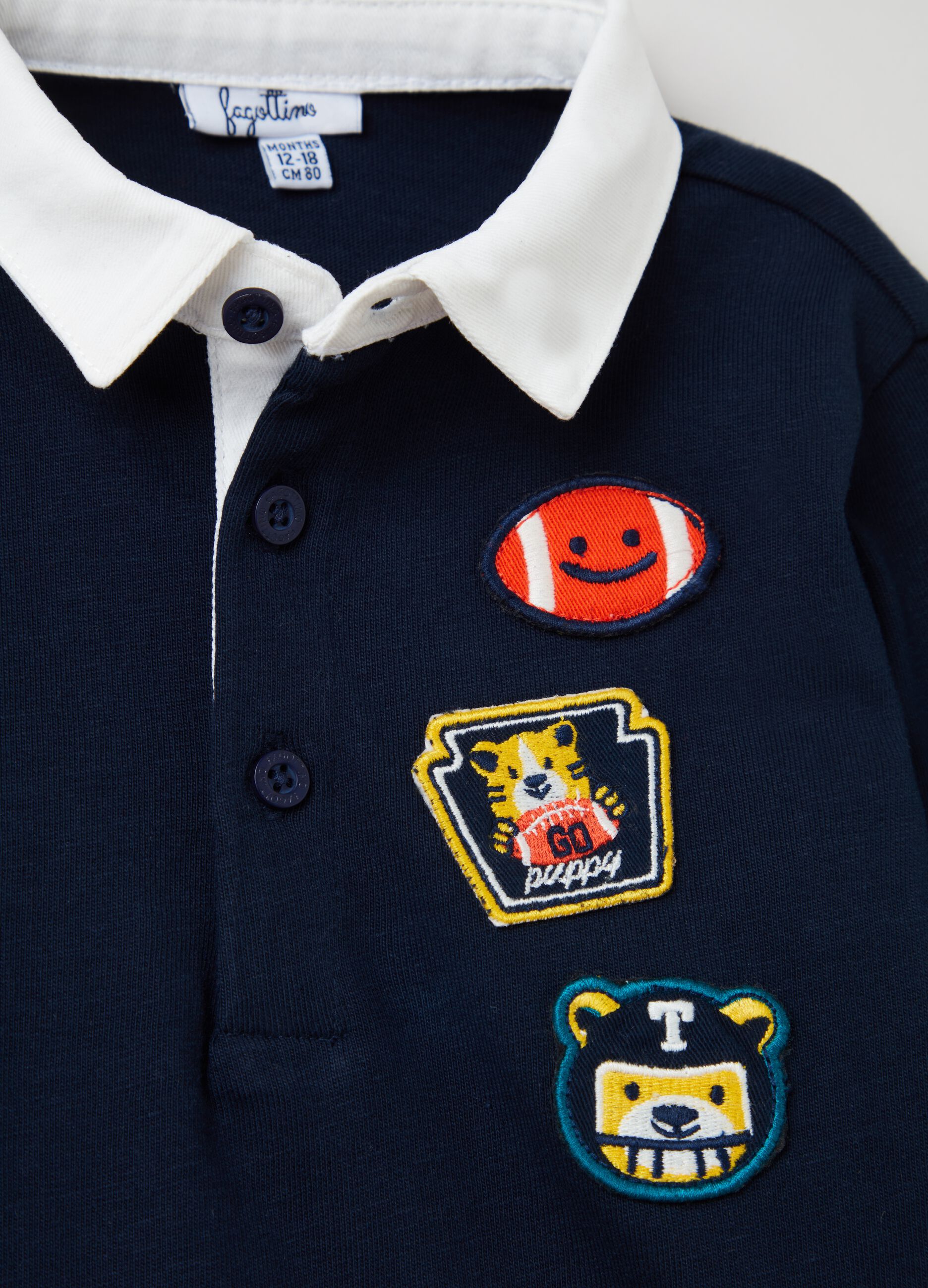 Long-sleeved polo shirt with animal patches