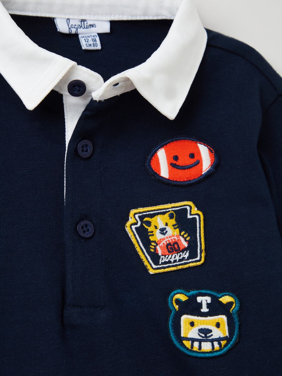 Long-sleeved polo shirt with animal patches_2