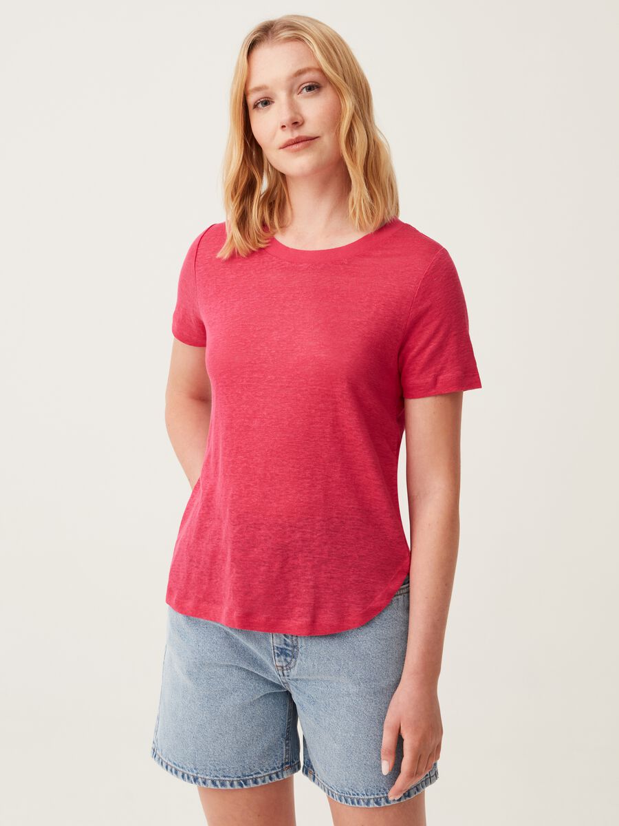 T-shirt with round neck in linen_0