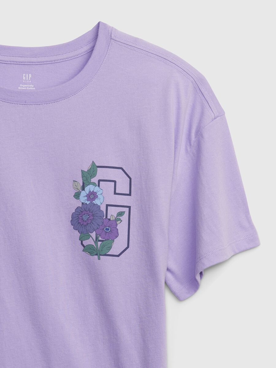 Organic cotton T-shirt with logo print and flowers_2