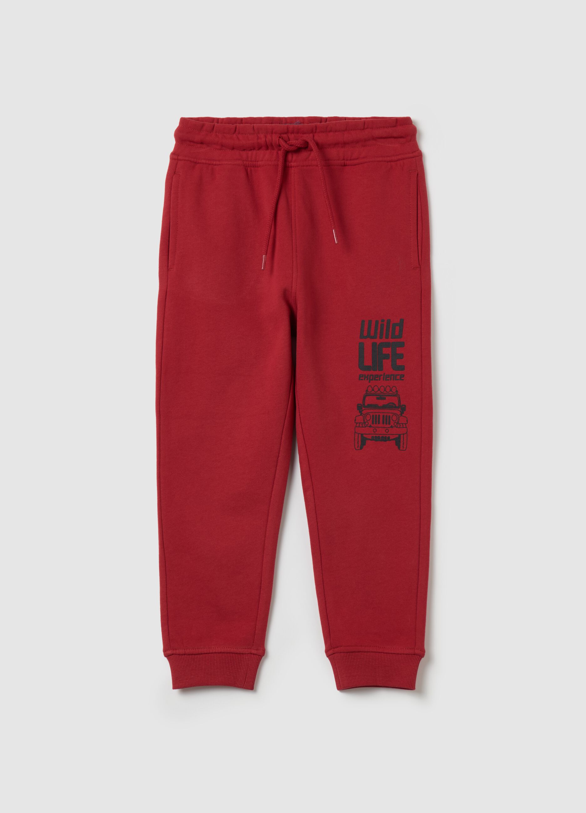 Fleece joggers with drawstring and lettering print