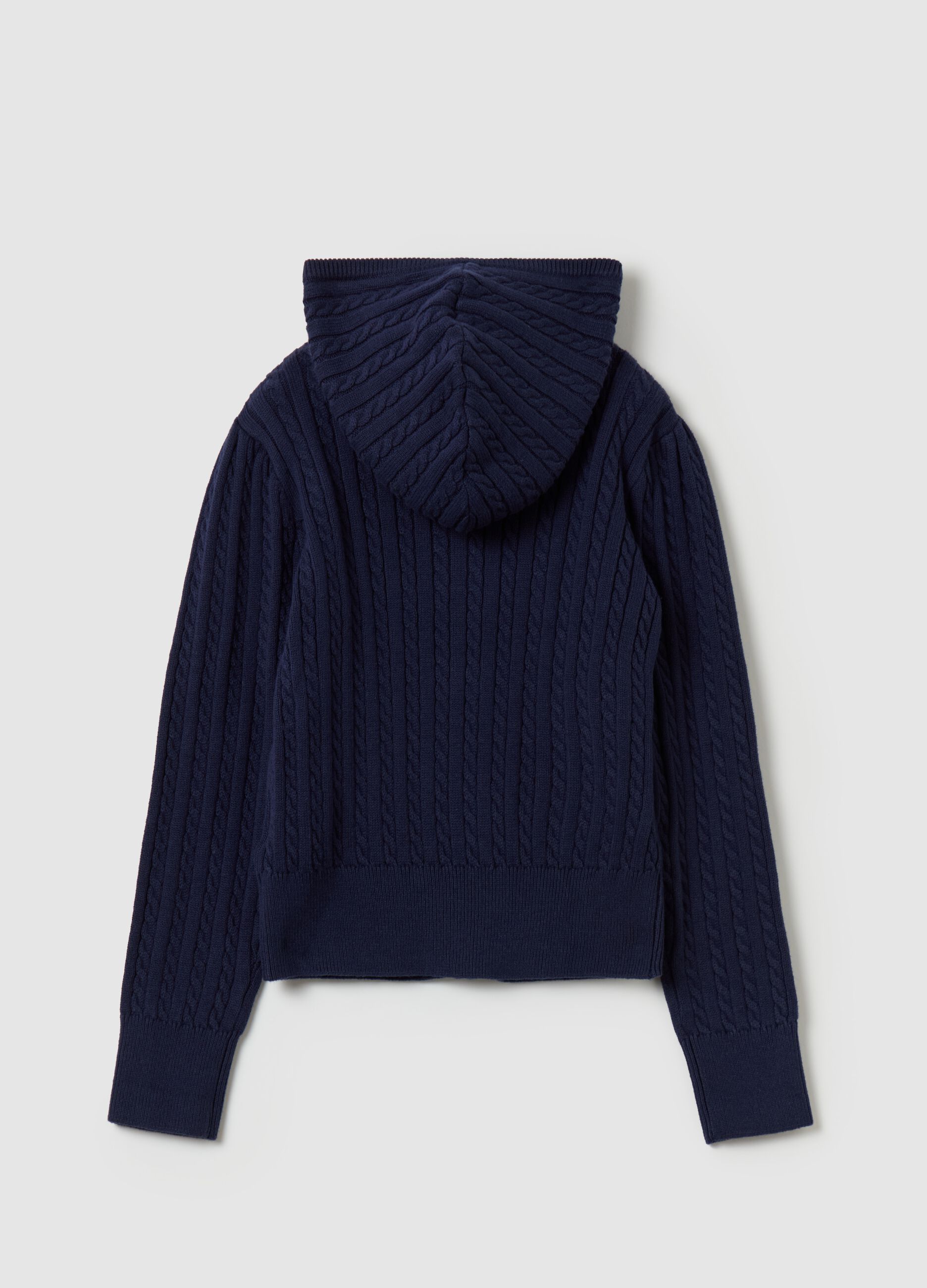 Cardigan full-zip a trecce con cappuccio