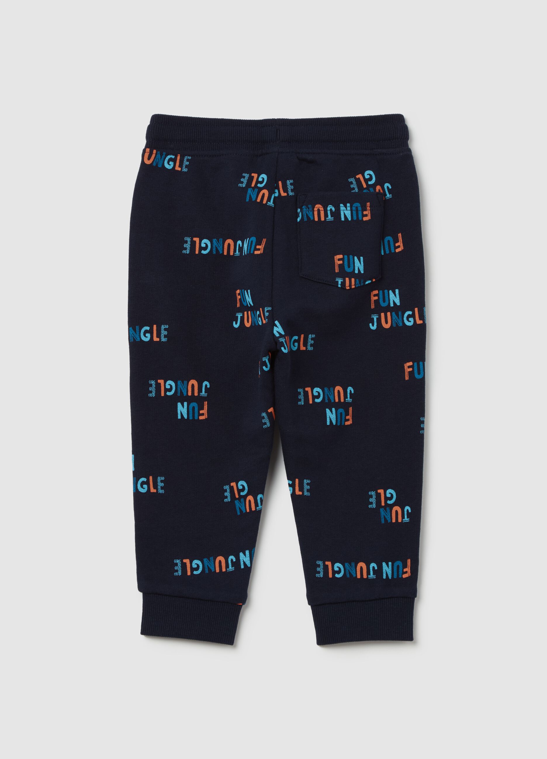 Fleece joggers with drawstring and "Fun Jungle” print