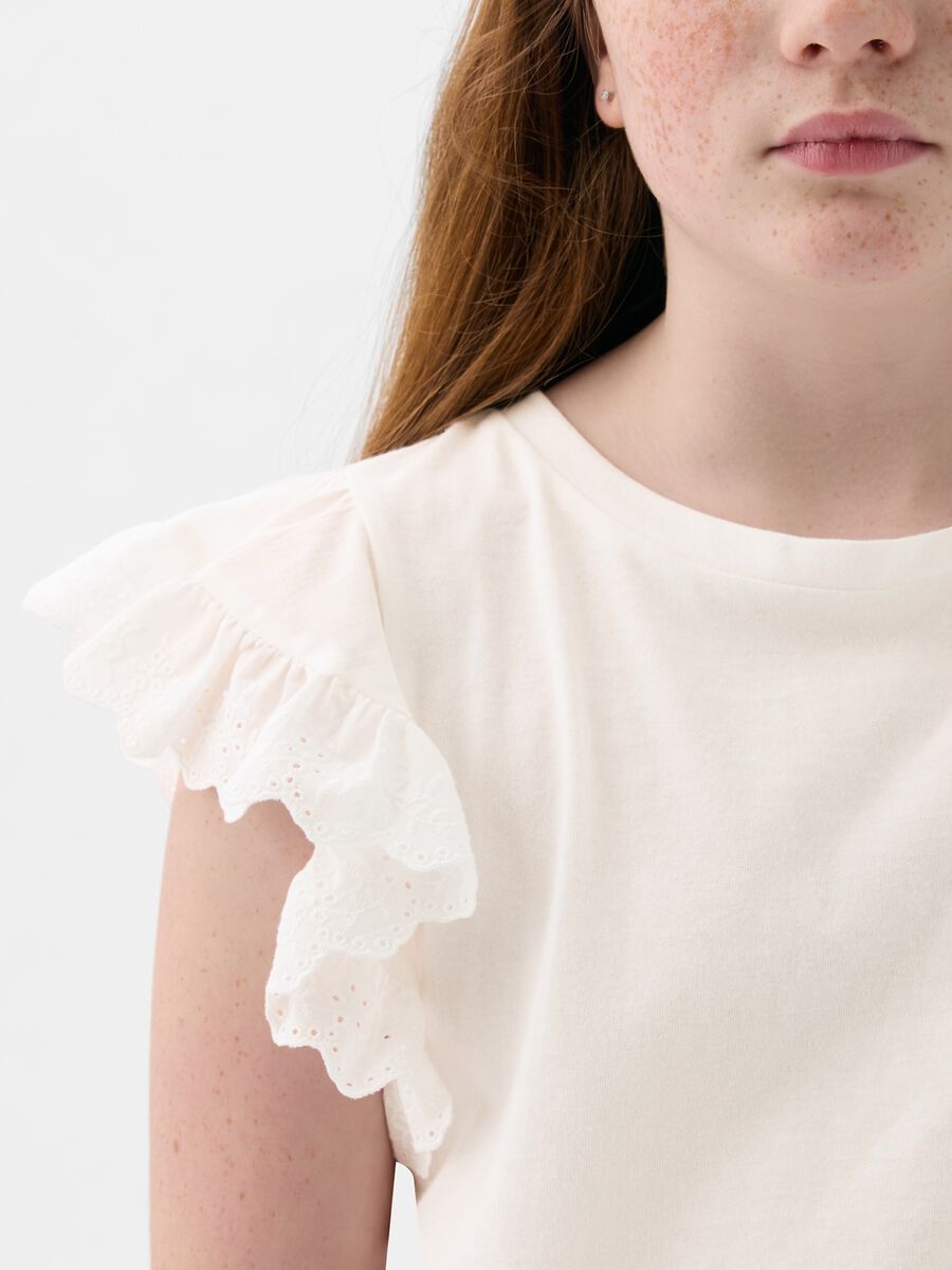 Cotton T-shirt with broderie anglaise flounces_2