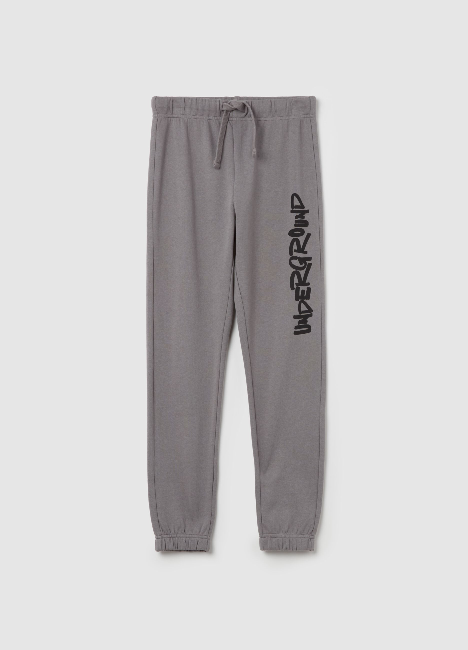 Fleece joggers with drawstring and lettering print