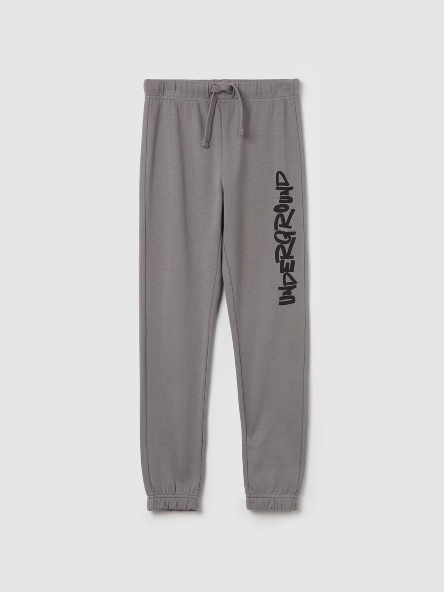 Fleece joggers with drawstring and lettering print_0