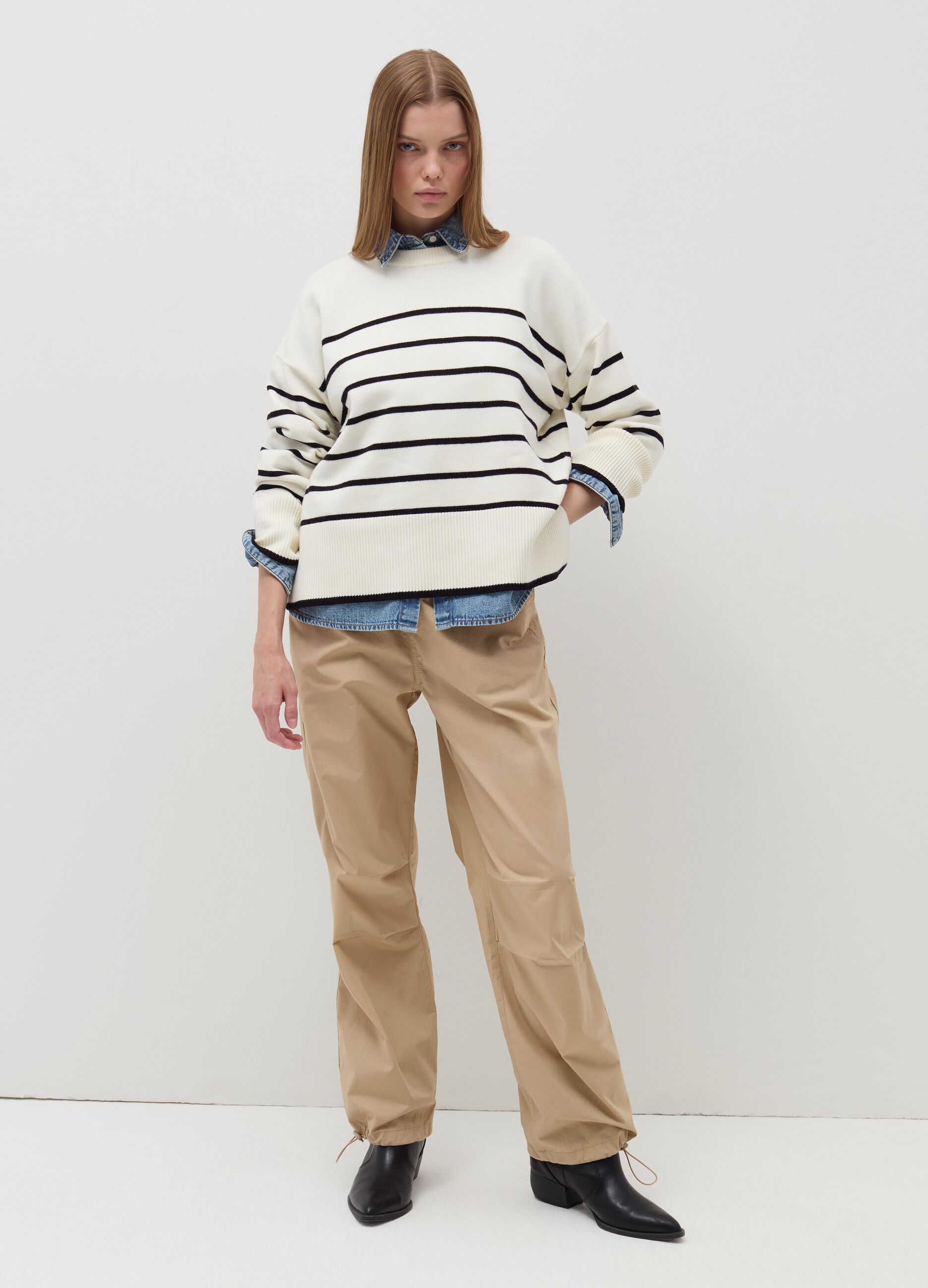 Striped pullover with slits