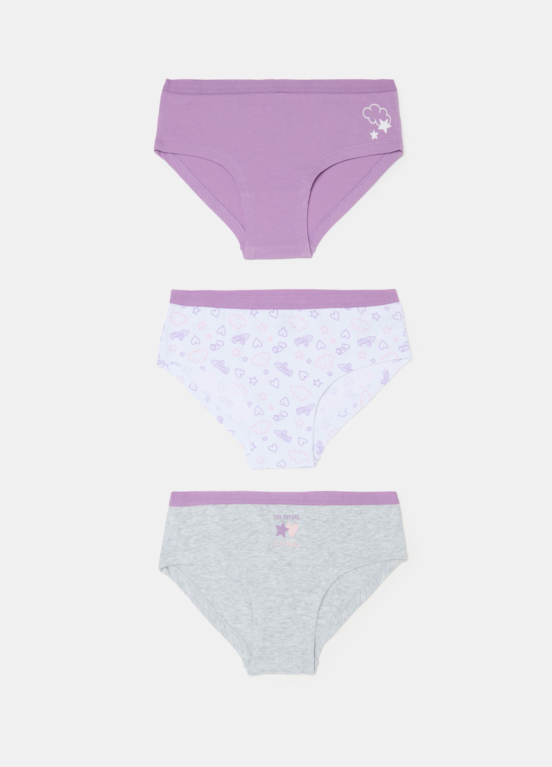 Three-pack French knickers in organic cotton with print