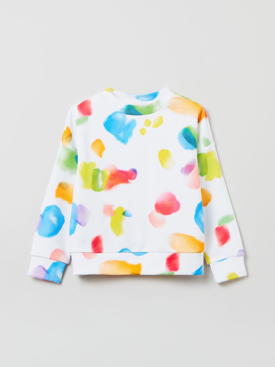 Sweatshirt with round neck and multicoloured print_0