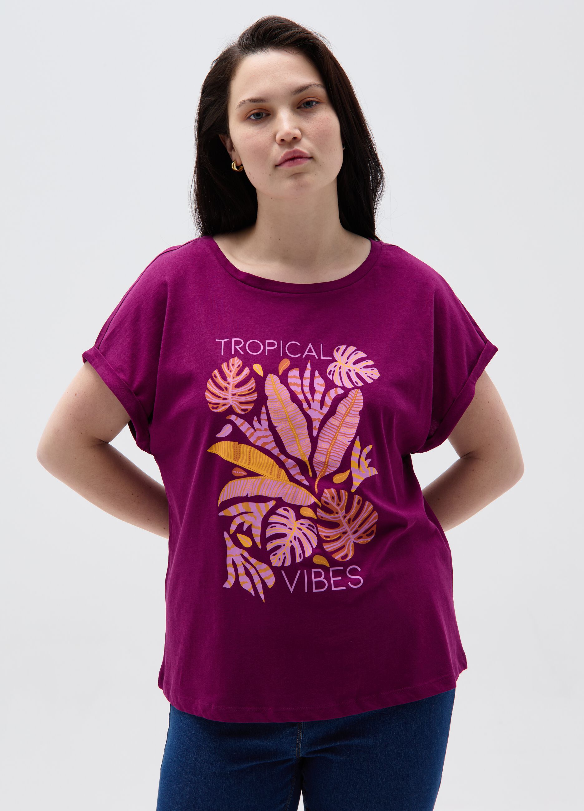 Ovs T-shirt con stampa tropicale Curvy