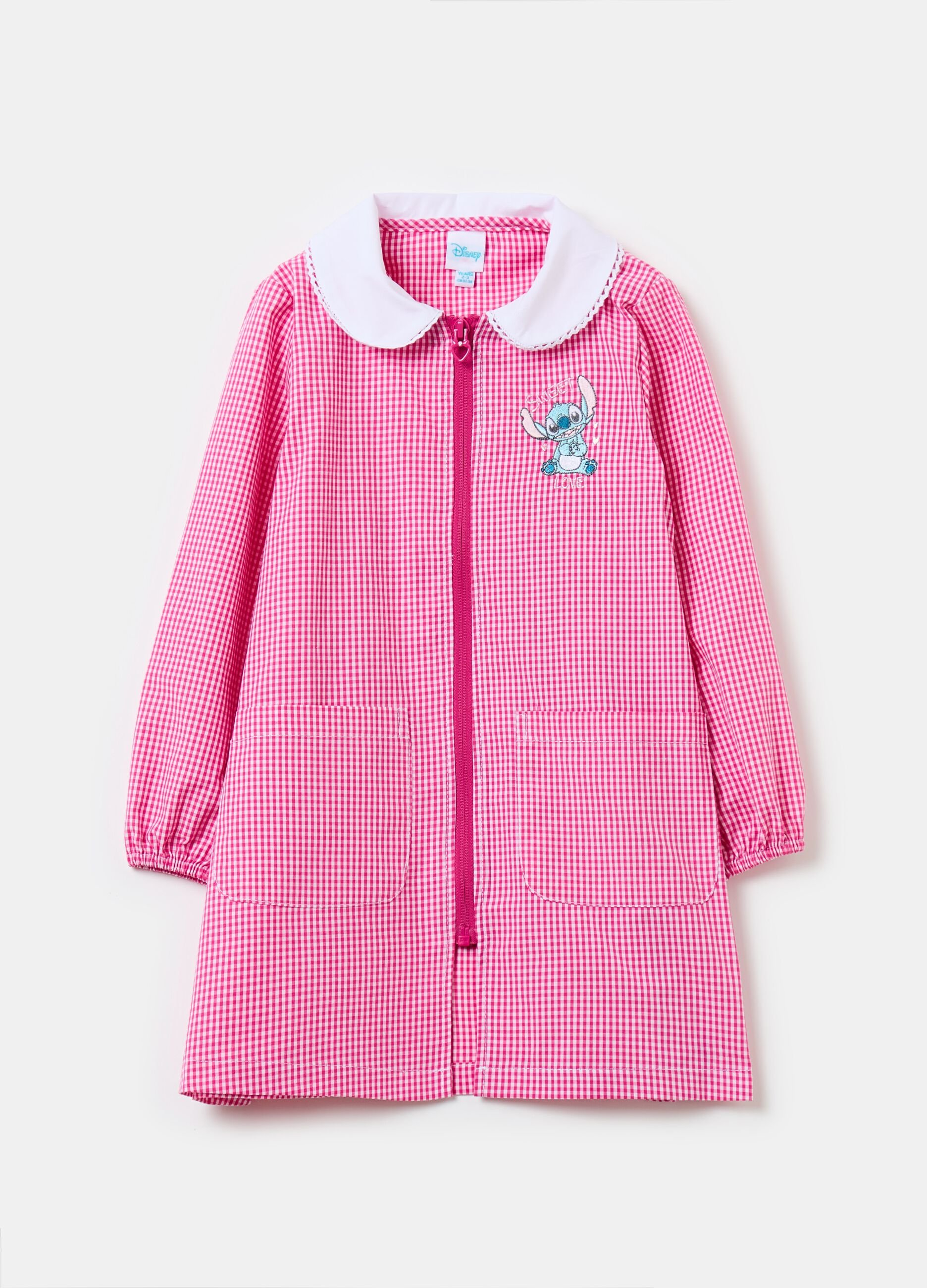 Gingham smock with zip and Stitch embroidery