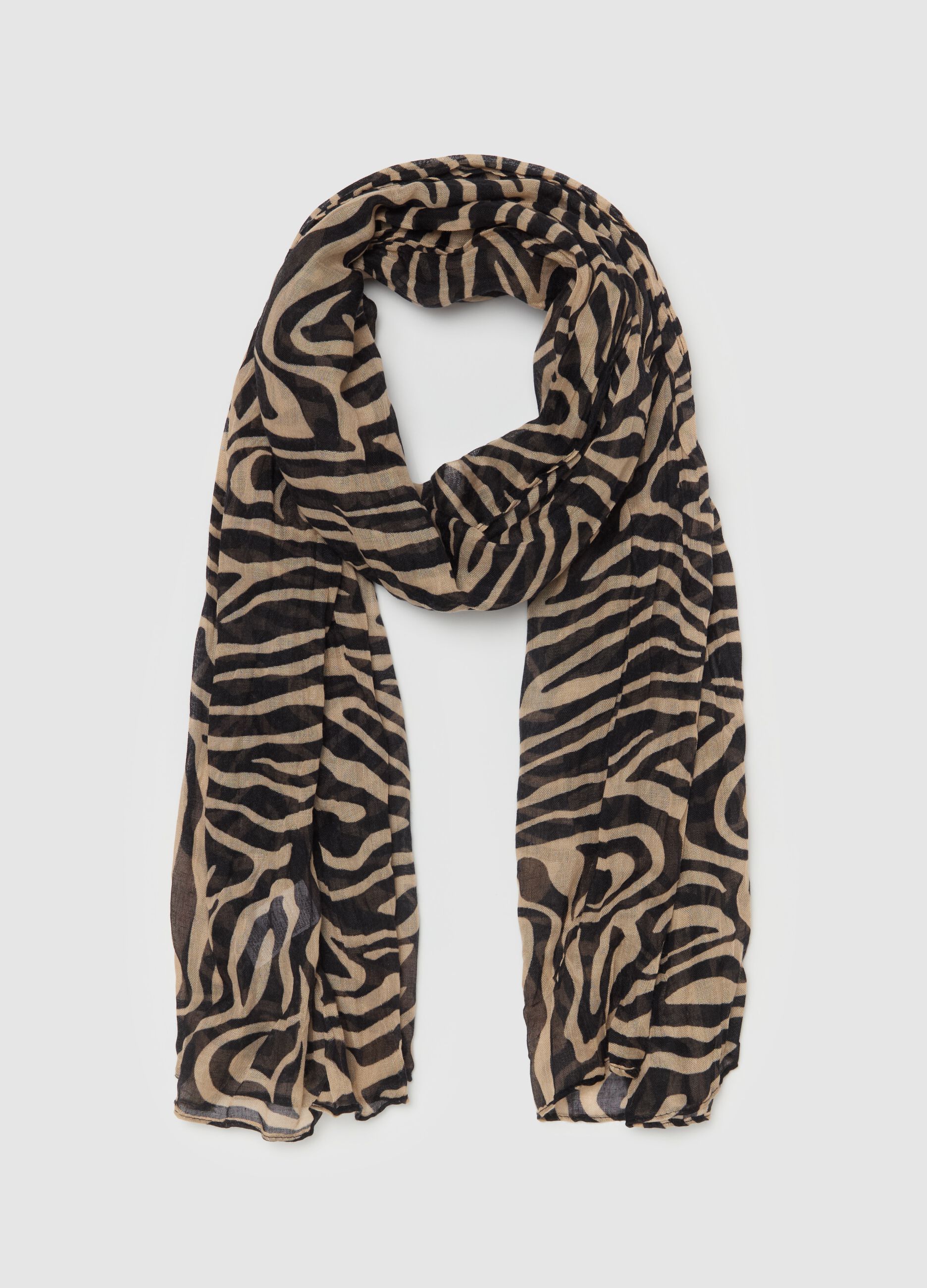 Crinkle-effect pashmina with all-over print