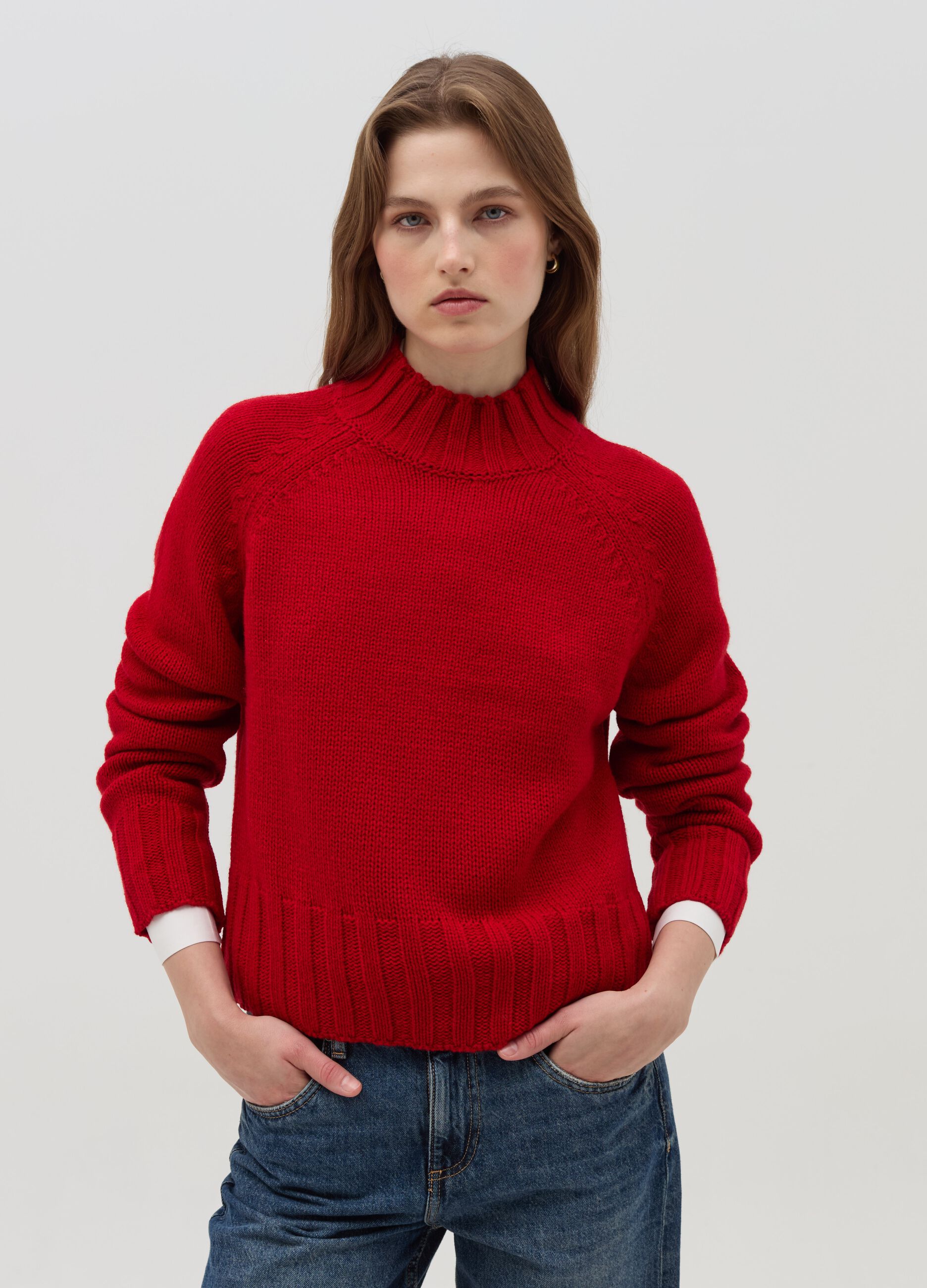 Knitted top with mock neck