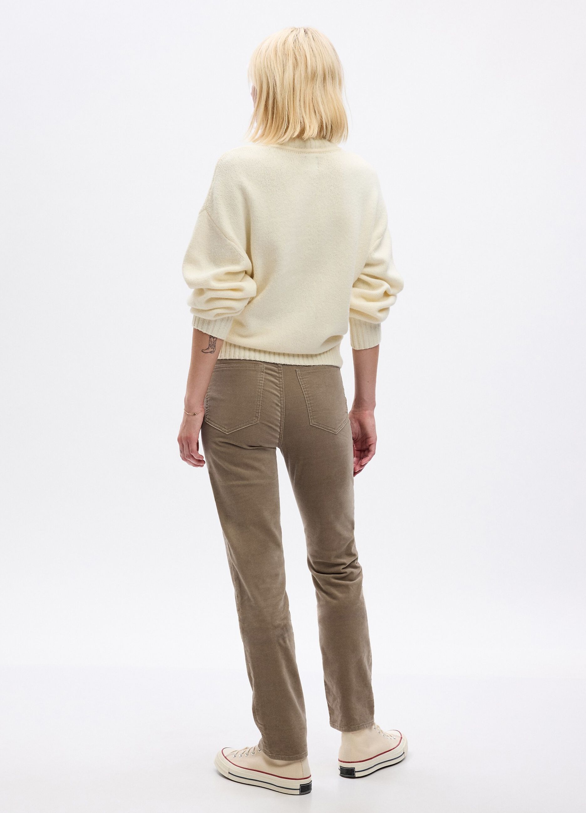 Slim-fit trousers in velvet with high waist