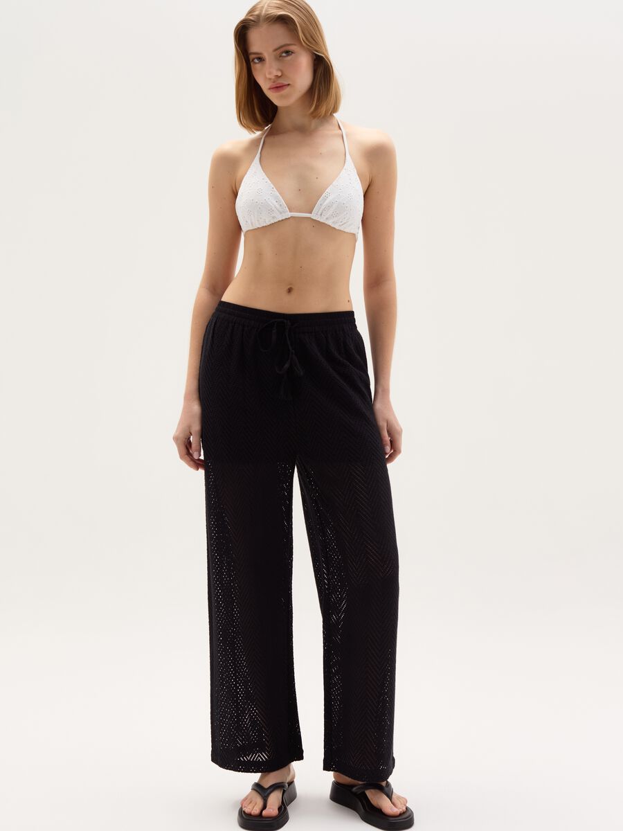 Beach cover-up trousers with openwork_0